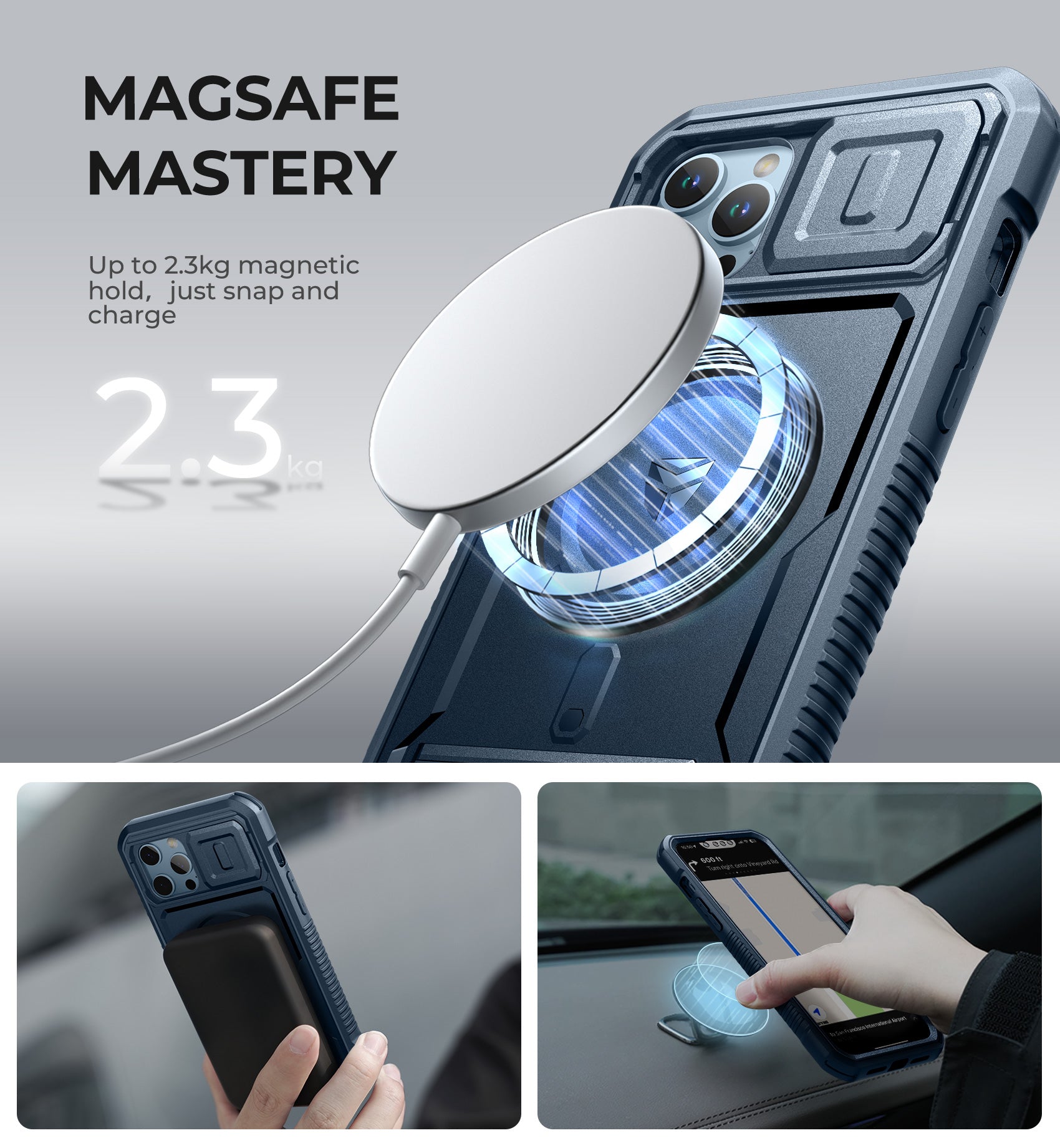 Dexnor Case for iPhone 13 Pro Max with Camera Cover Compatible with MagSafe Built-in Screen Protector Heavy-Duty Shockproof Full-Body Rugged Protective Magnetic Cover with Kickstand