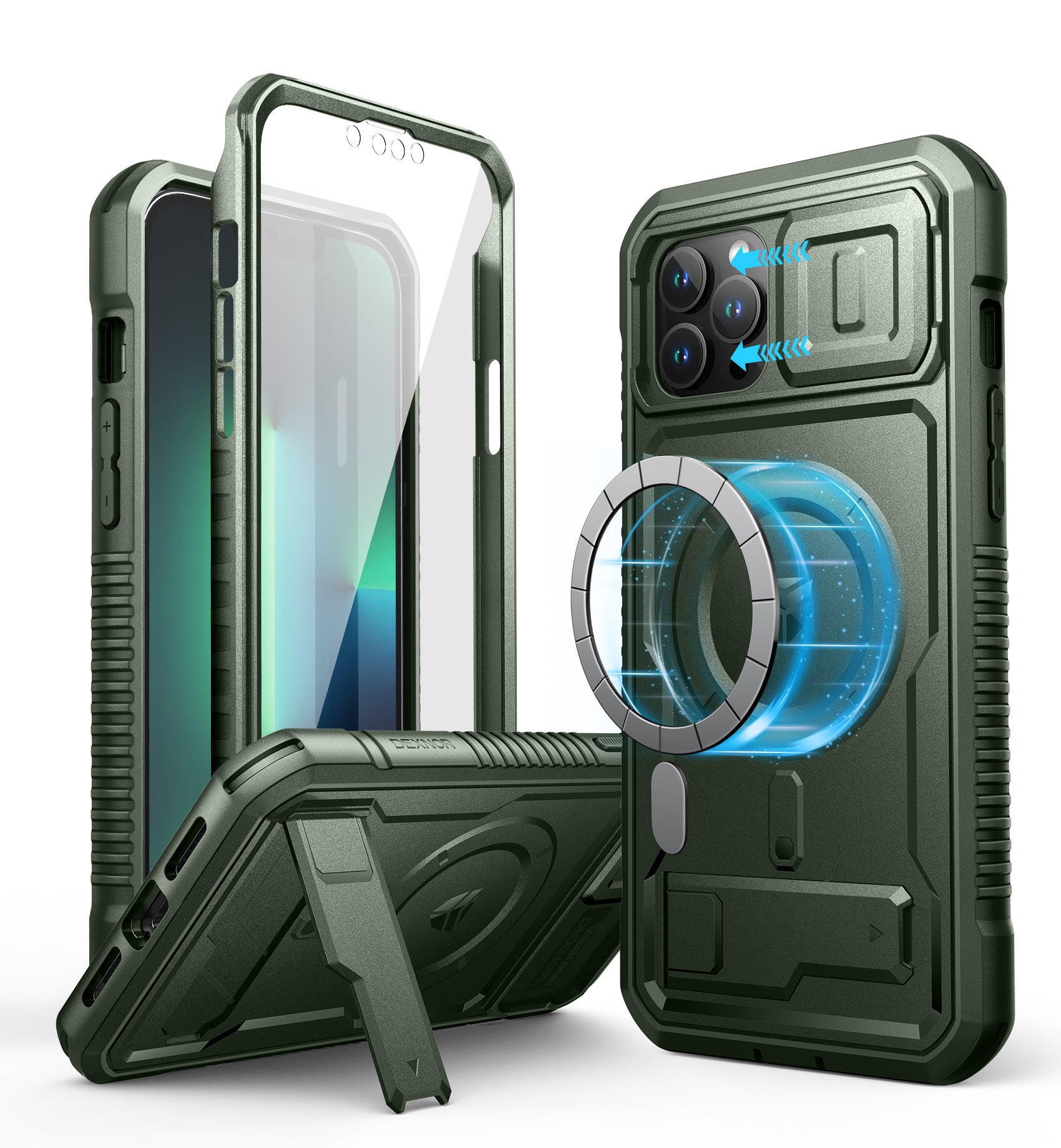 Dexnor Case for iPhone 13 Pro Max with Camera Cover Compatible with MagSafe Built-in Screen Protector Heavy-Duty Shockproof Full-Body Rugged Protective Magnetic Cover with Kickstand