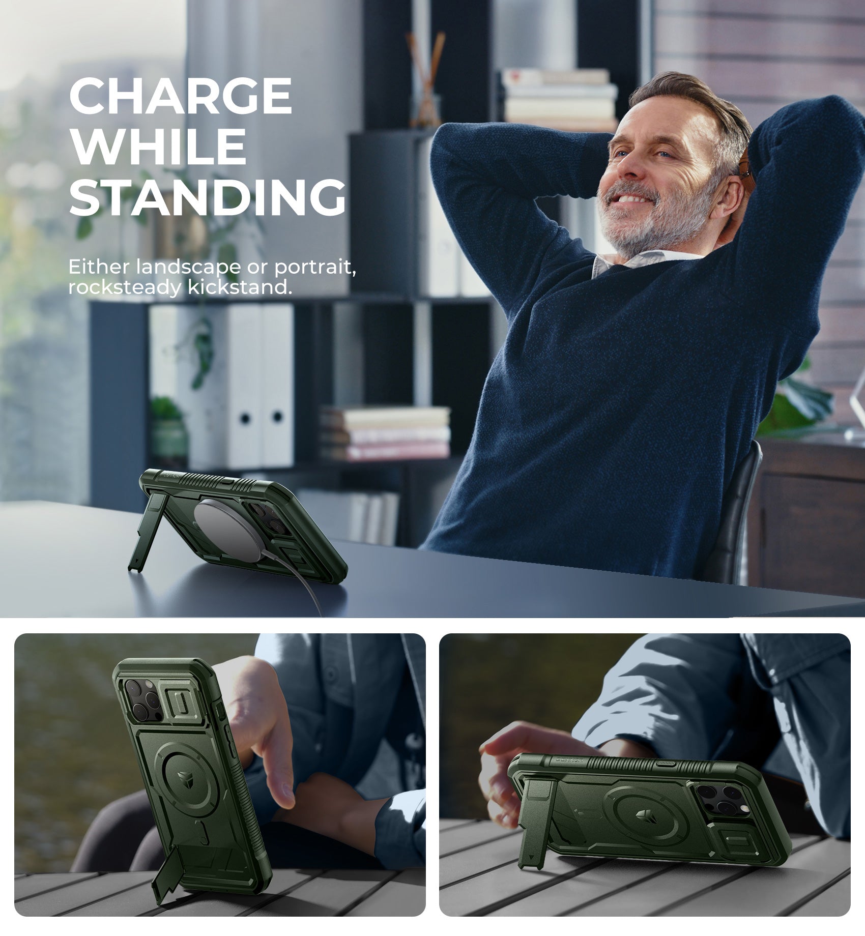 Dexnor Case for iPhone 13 Pro Max with Camera Cover Compatible with MagSafe Built-in Screen Protector Heavy-Duty Shockproof Full-Body Rugged Protective Magnetic Cover with Kickstand