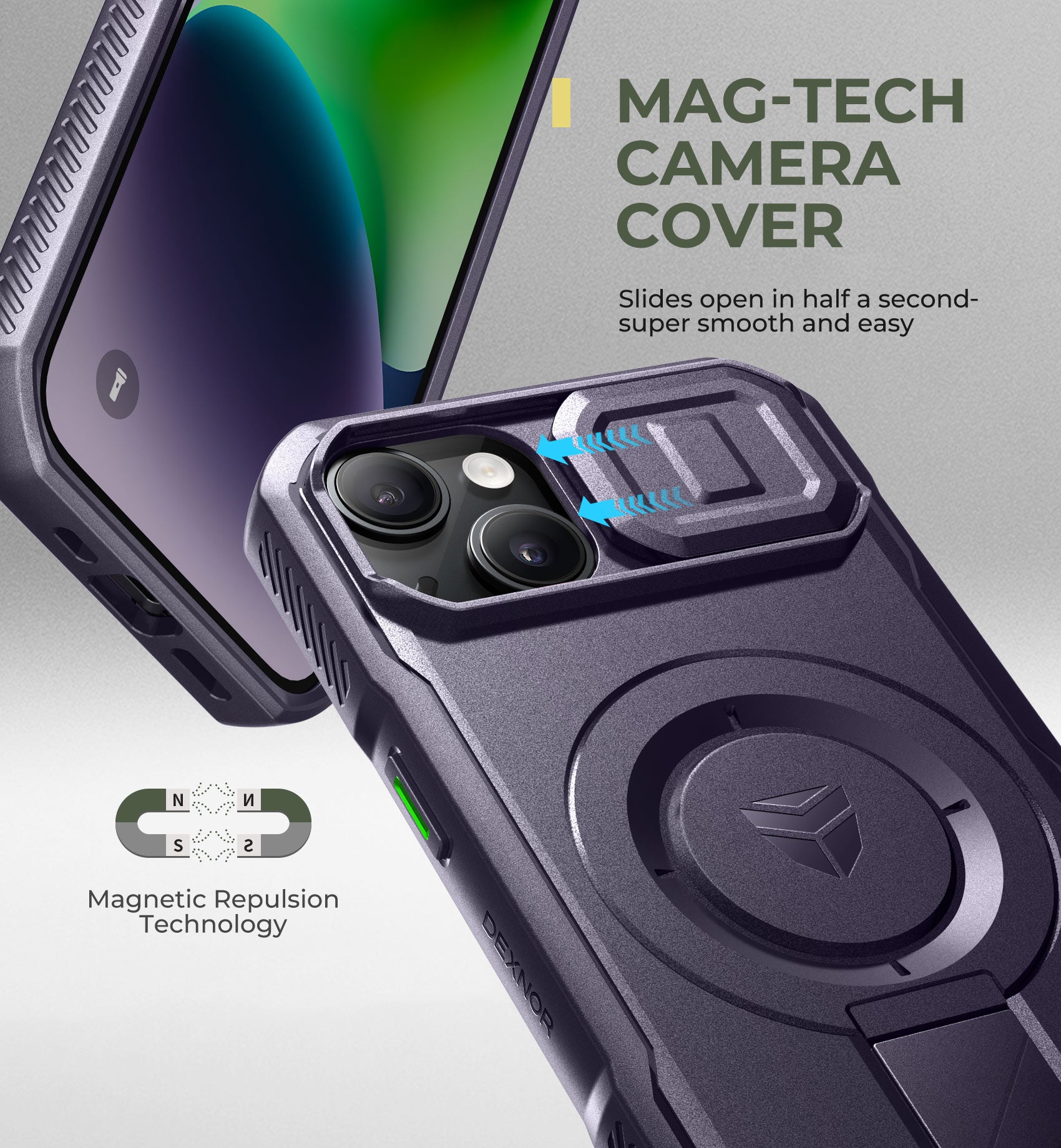 Dexnor Case for iPhone 13 with Slide Camera Cover Adjustable Kickstand Compatible with MagSafe Rugged Shockproof Bumper Heavy-Duty Magnetic Protective Cover