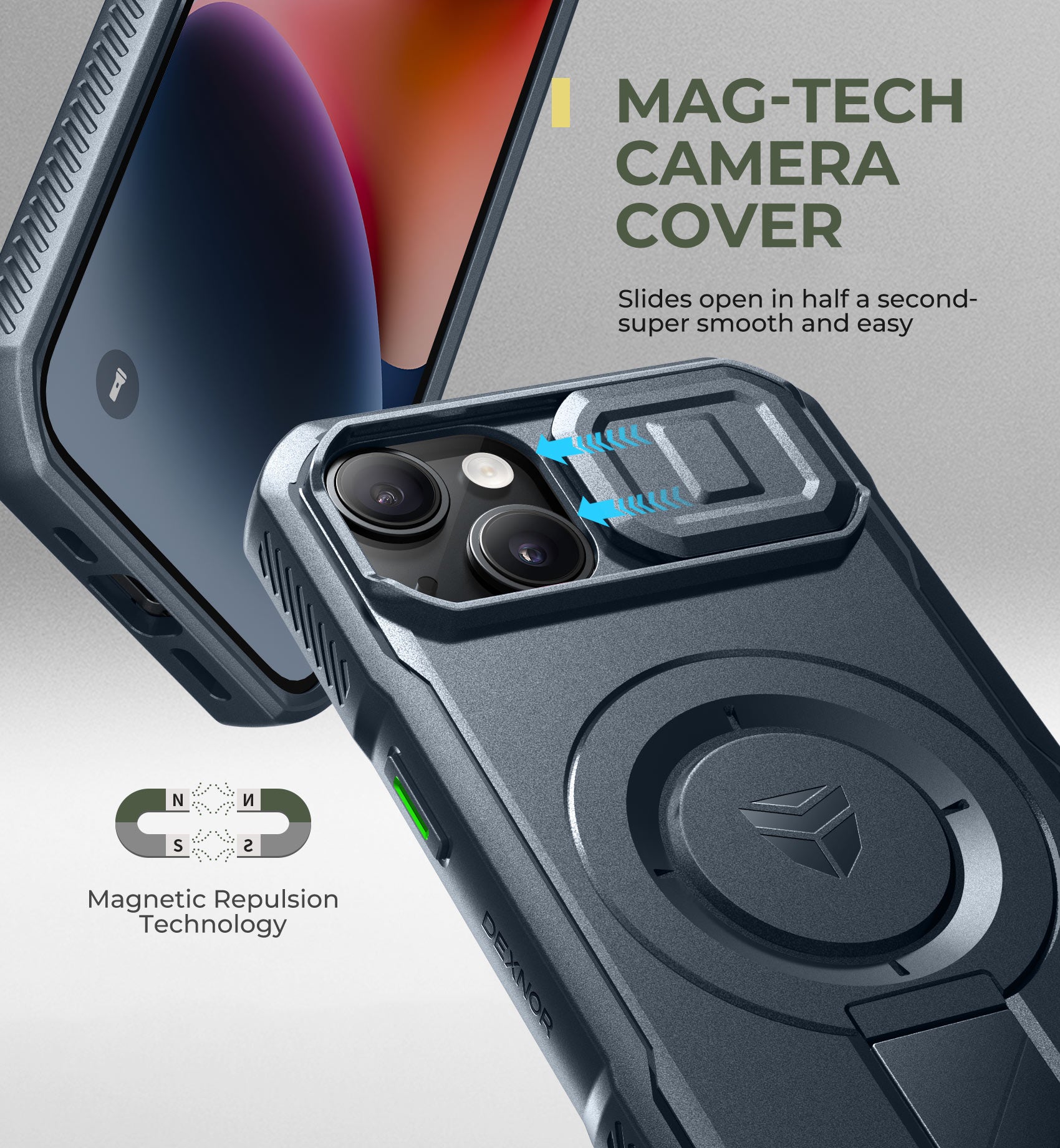 Dexnor Case for iPhone 14 with Slide Camera Cover Adjustable Kickstand Compatible with MagSafe Rugged Shockproof Bumper Heavy-Duty Magnetic Protective Cover