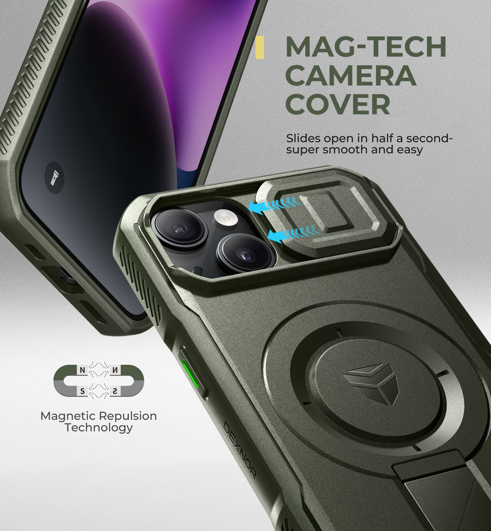 Dexnor Case for iPhone 14 with Slide Camera Cover Adjustable Kickstand Compatible with MagSafe Rugged Shockproof Bumper Heavy-Duty Magnetic Protective Cover