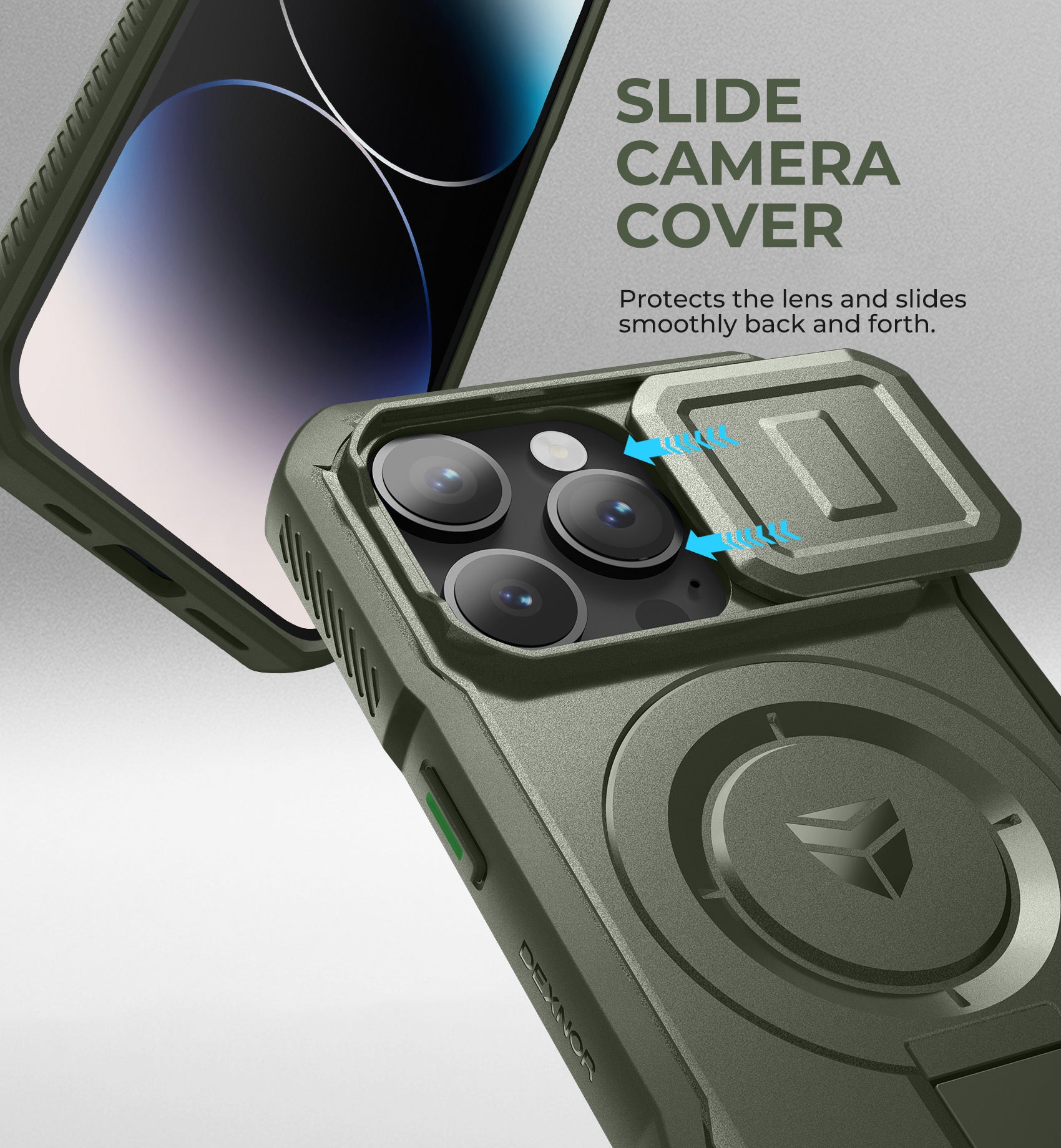 Dexnor Case for iPhone 14 Pro with Slide Camera Cover Adjustable Kickstand Compatible with MagSafe Rugged Shockproof Bumper Heavy-Duty Magnetic Protective Cover