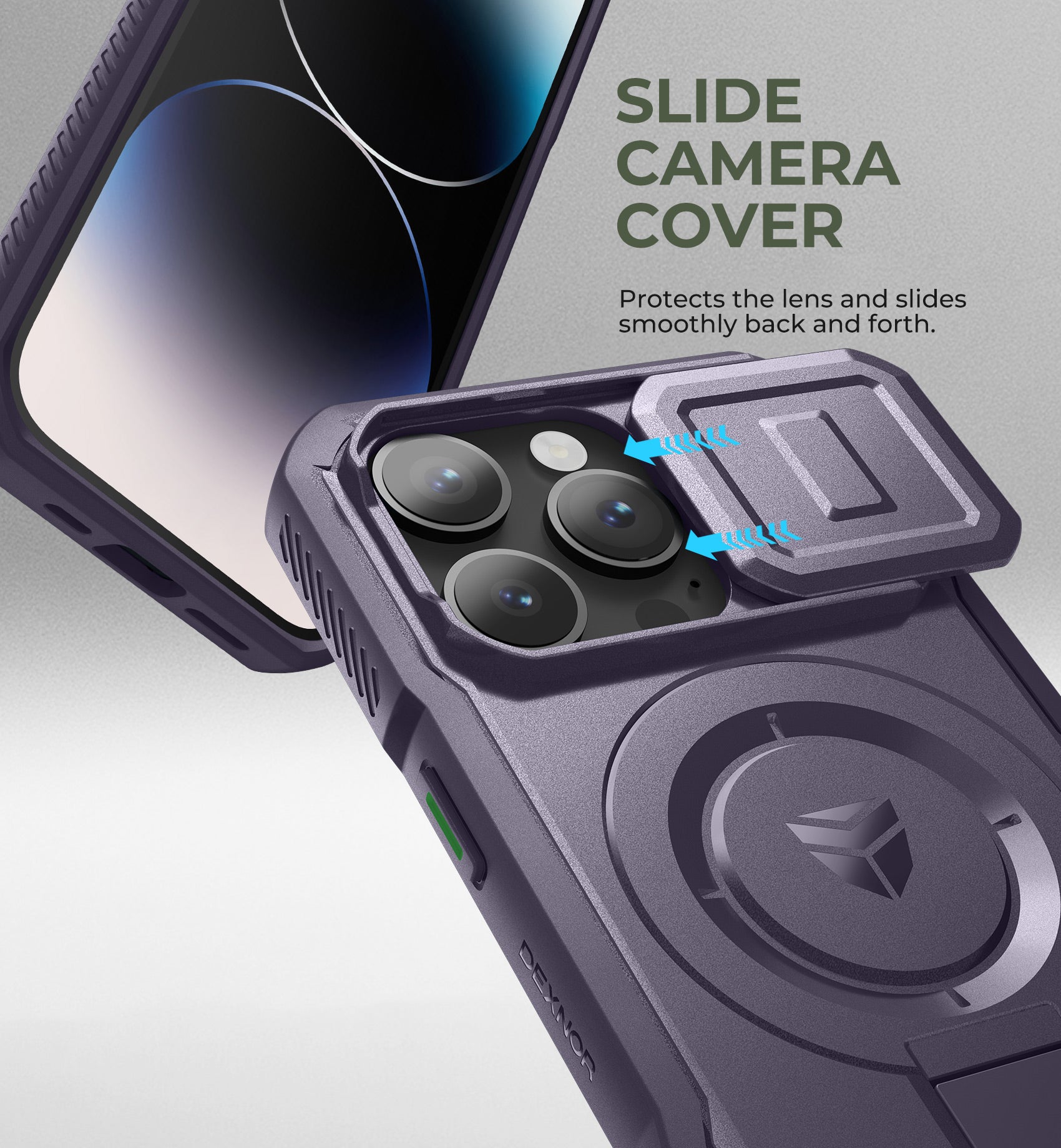 Dexnor Case for iPhone 14 Pro with Slide Camera Cover Adjustable Kickstand Compatible with MagSafe Rugged Shockproof Bumper Heavy-Duty Magnetic Protective Cover