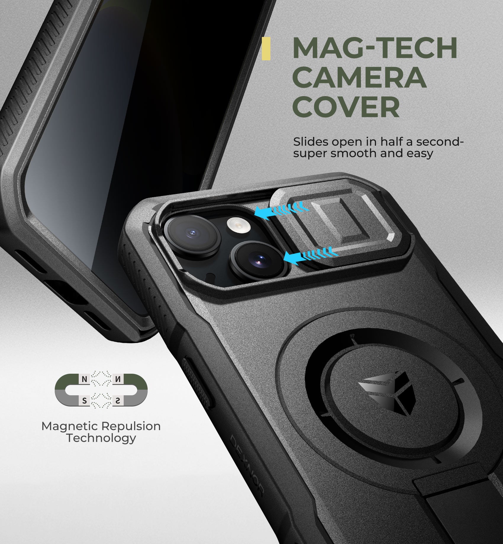 Dexnor Case for iPhone 14 with Slide Camera Cover Adjustable Kickstand Privacy Screen Protector Compatible with MagSafe