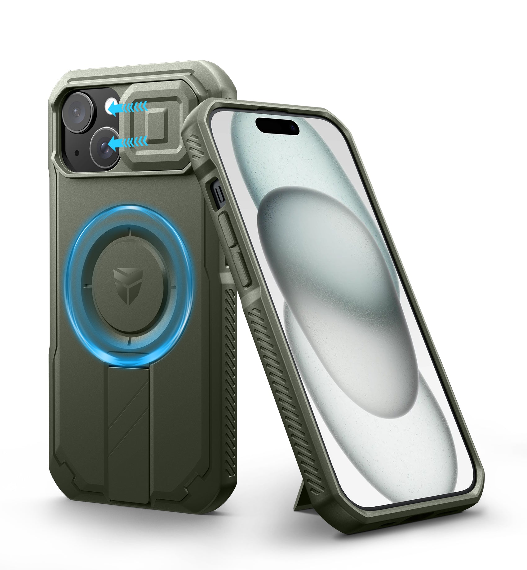Dexnor Case for iPhone 15 with Slide Camera Cover Adjustable Kickstand Compatible with MagSafe Rugged Shockproof Bumper Heavy-Duty Magnetic Protective Cover