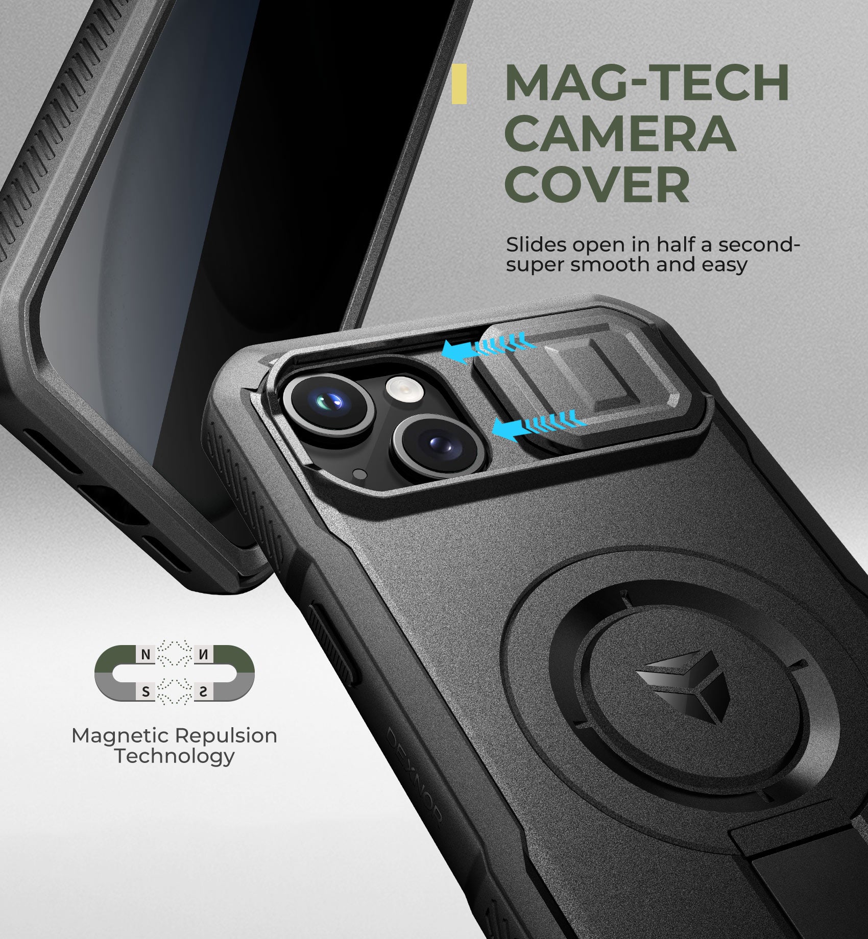 Dexnor Case for iPhone 15 Plus with Slide Camera Cover Adjustable Kickstand Privacy Screen Protector Compatible with MagSafe 6.7 Inch