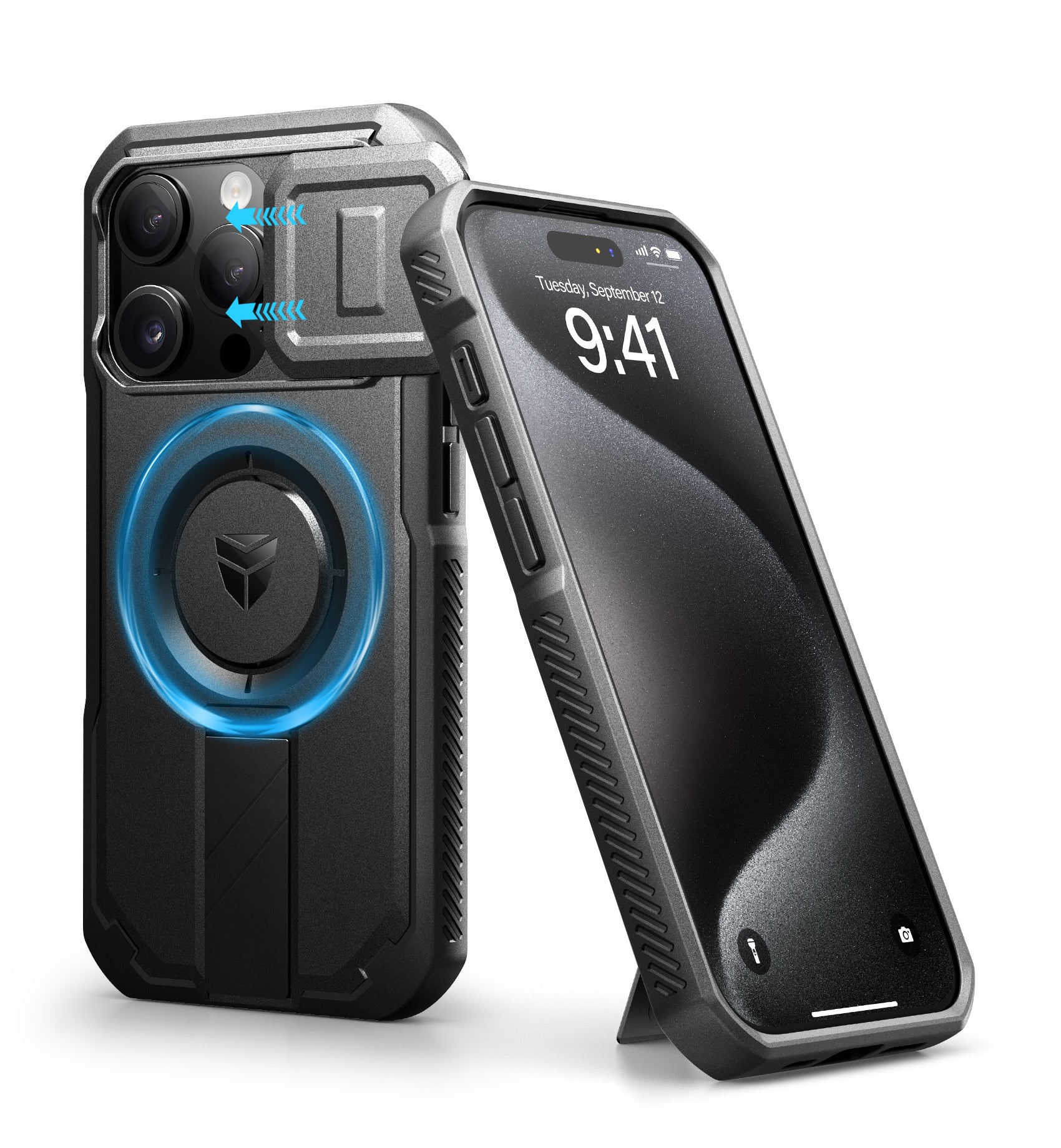 Dexnor Case for iPhone 15 Pro with Slide Camera Cover Adjustable Kickstand Compatible with MagSafe Rugged Shockproof Bumper Heavy-Duty Magnetic Protective Cover 6.1 inch