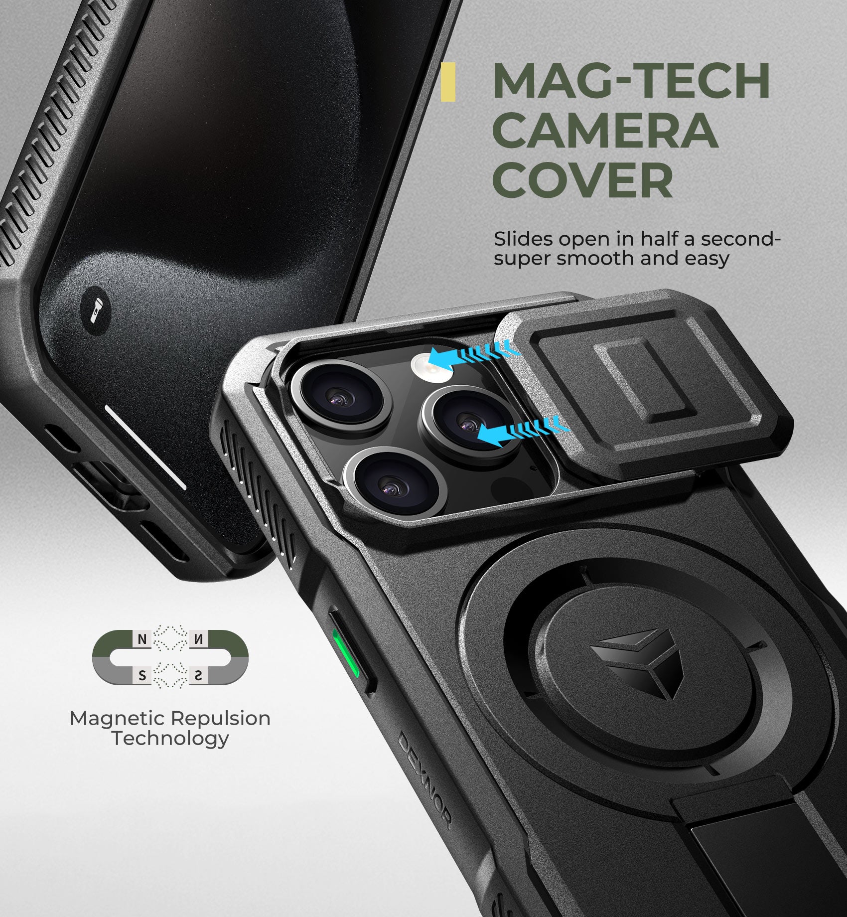 Dexnor Case for iPhone 15 Pro with Slide Camera Cover Adjustable Kickstand Compatible with MagSafe Rugged Shockproof Bumper Heavy-Duty Magnetic Protective Cover 6.1 inch
