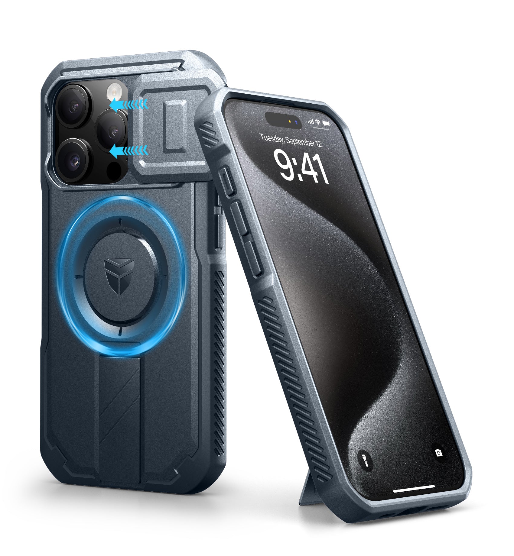 Dexnor Case for iPhone 15 Pro with Slide Camera Cover Adjustable Kickstand Compatible with MagSafe Rugged Shockproof Bumper Heavy-Duty Magnetic Protective Cover 6.1 inch