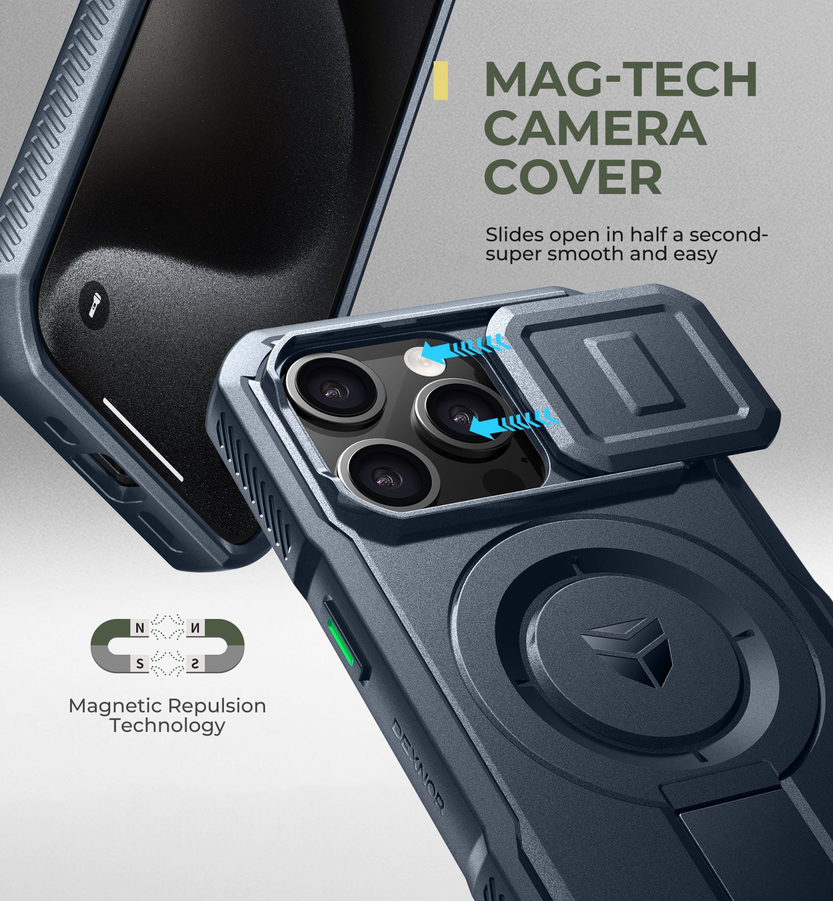 Dexnor Case for iPhone 15 Pro with Slide Camera Cover Adjustable Kickstand Compatible with MagSafe Rugged Shockproof Bumper Heavy-Duty Magnetic Protective Cover 6.1 inch