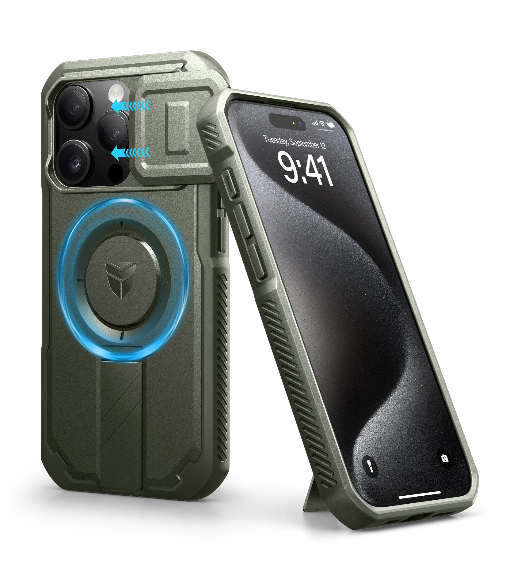 Dexnor Case for iPhone 15 Pro with Slide Camera Cover Adjustable Kickstand Compatible with MagSafe Rugged Shockproof Bumper Heavy-Duty Magnetic Protective Cover 6.1 inch