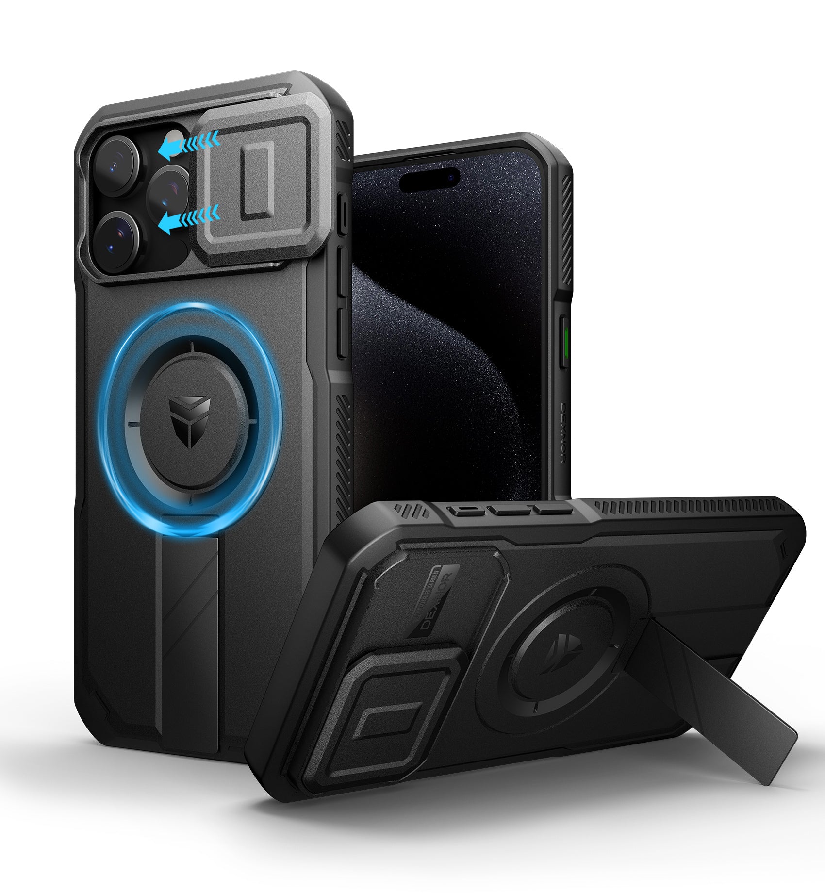 Dexnor Case for iPhone 15 Pro Max with Slide Camera Cover Adjustable Kickstand Compatible with MagSafe Rugged Shockproof Bumper Heavy-Duty Magnetic Protective Cover 6.7 inch