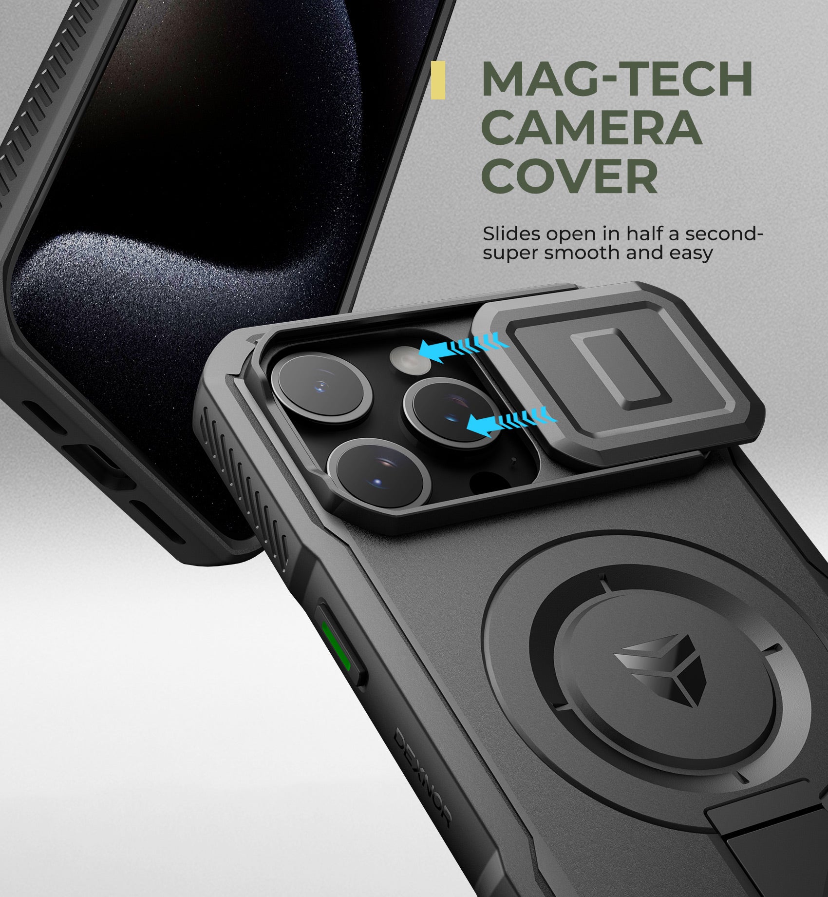 Dexnor Case for iPhone 15 Pro Max with Slide Camera Cover Adjustable Kickstand Compatible with MagSafe Rugged Shockproof Bumper Heavy-Duty Magnetic Protective Cover 6.7 inch