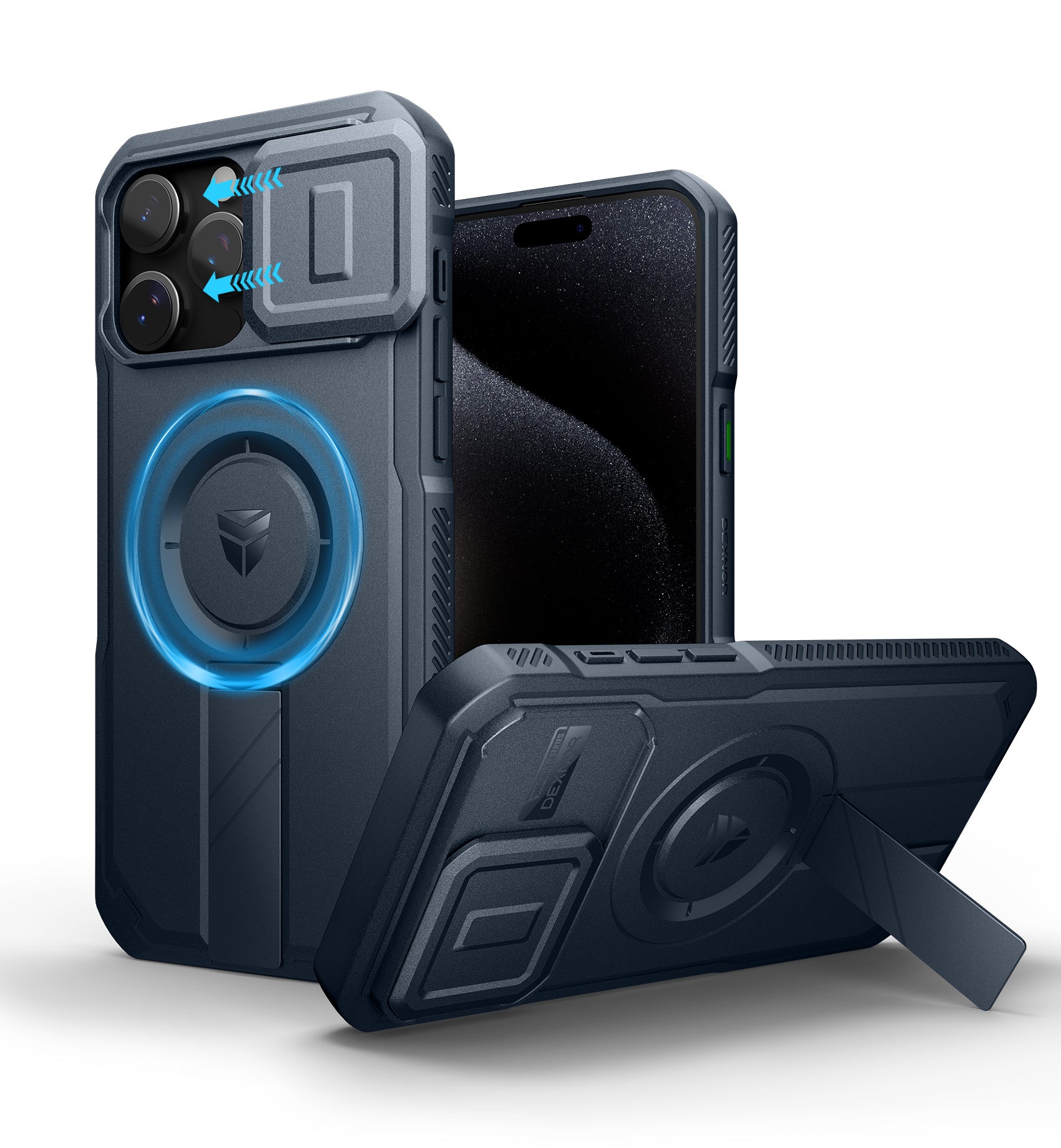 Dexnor Case for iPhone 15 Pro Max with Slide Camera Cover Adjustable Kickstand Compatible with MagSafe Rugged Shockproof Bumper Heavy-Duty Magnetic Protective Cover 6.7 inch