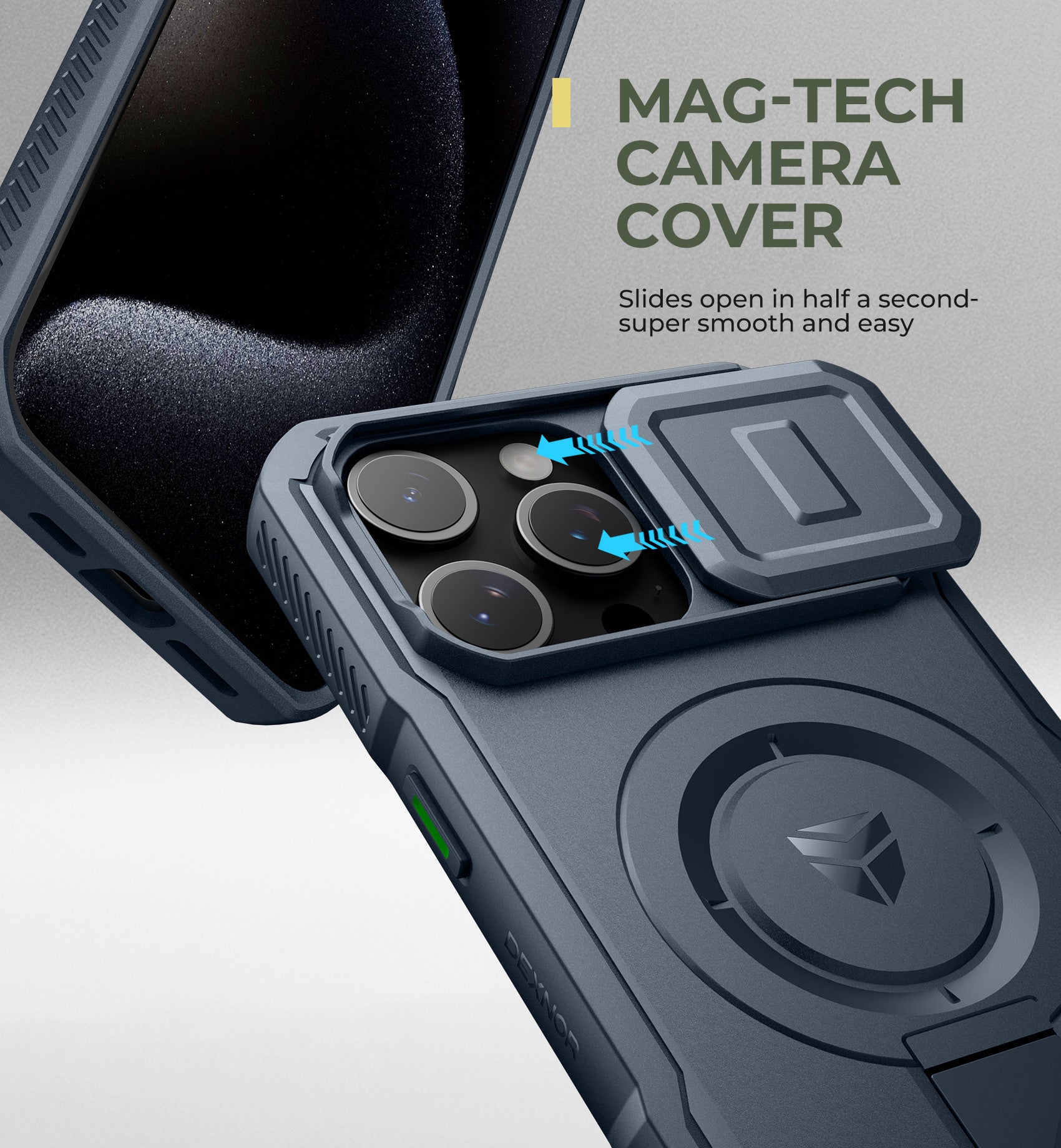 Dexnor Case for iPhone 15 Pro Max with Slide Camera Cover Adjustable Kickstand Compatible with MagSafe Rugged Shockproof Bumper Heavy-Duty Magnetic Protective Cover 6.7 inch