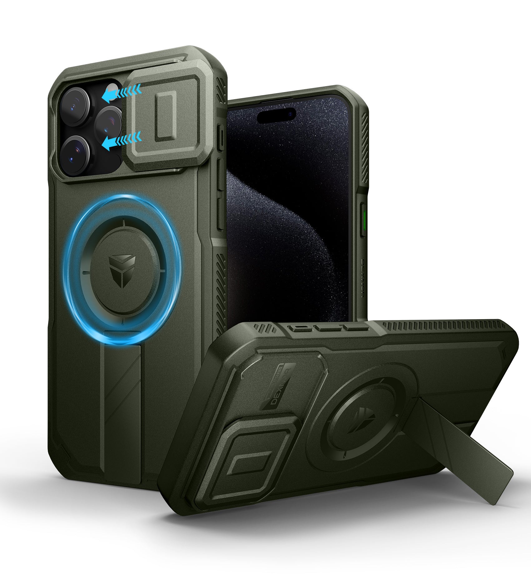 Dexnor Case for iPhone 15 Pro Max with Slide Camera Cover Adjustable Kickstand Compatible with MagSafe Rugged Shockproof Bumper Heavy-Duty Magnetic Protective Cover 6.7 inch