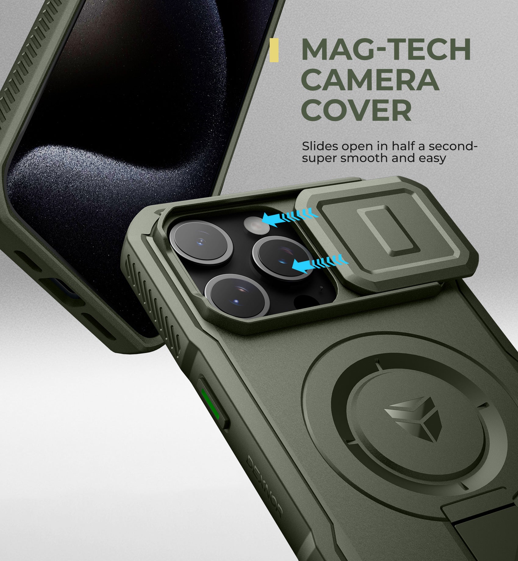 Dexnor Case for iPhone 15 Pro Max with Slide Camera Cover Adjustable Kickstand Compatible with MagSafe Rugged Shockproof Bumper Heavy-Duty Magnetic Protective Cover 6.7 inch