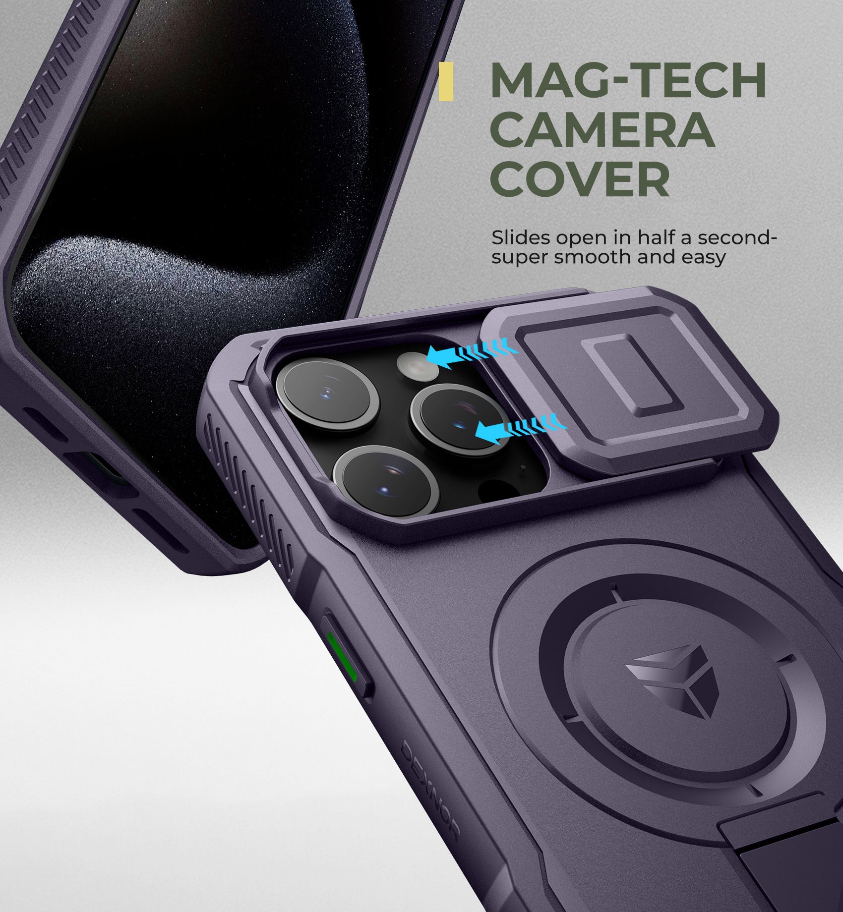 Dexnor Case for iPhone 15 Pro Max with Slide Camera Cover Adjustable Kickstand Compatible with MagSafe Rugged Shockproof Bumper Heavy-Duty Magnetic Protective Cover 6.7 inch