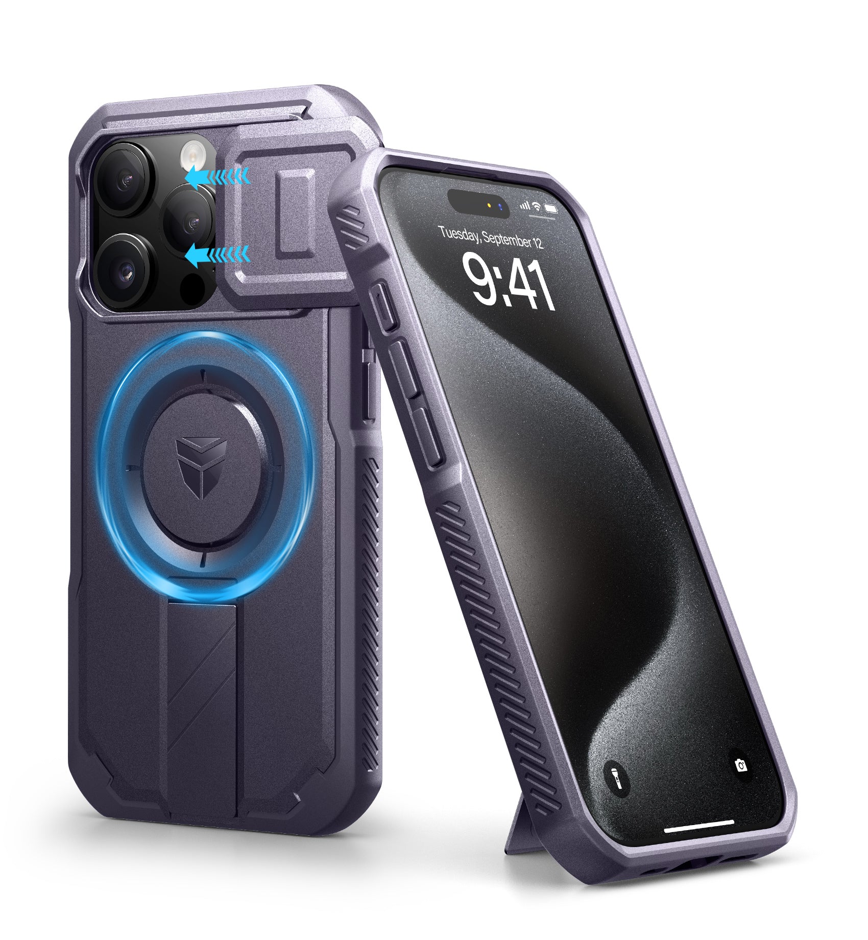 Dexnor Case for iPhone 15 Pro with Slide Camera Cover Adjustable Kickstand Compatible with MagSafe Rugged Shockproof Bumper Heavy-Duty Magnetic Protective Cover 6.1 inch