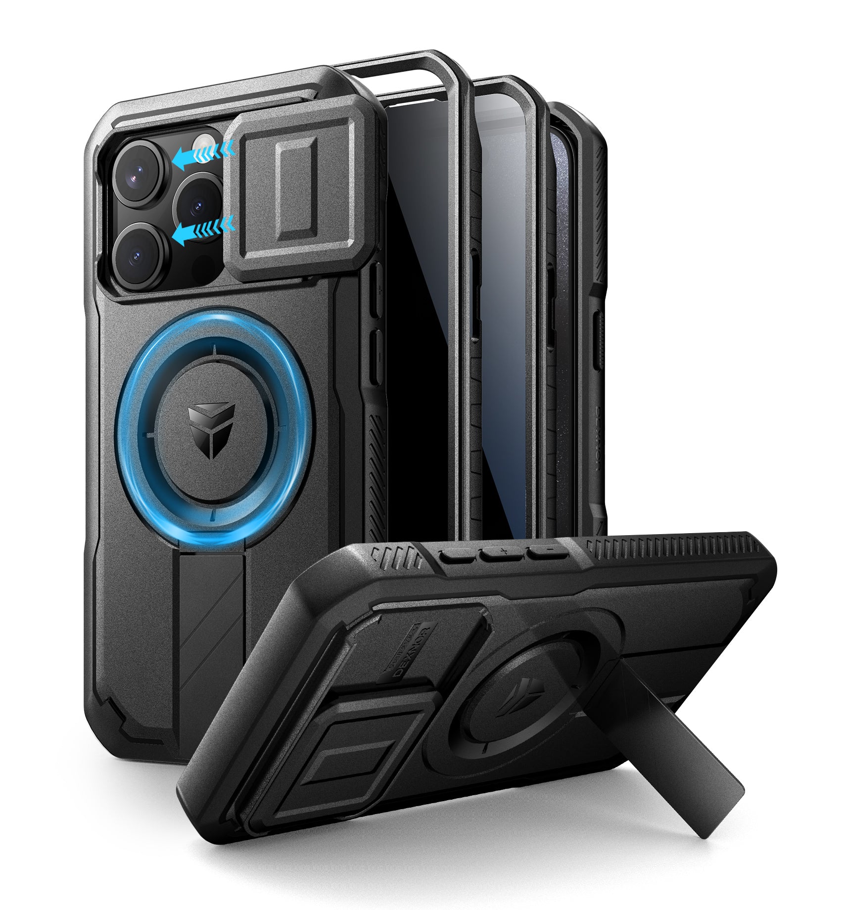 Dexnor Case for iPhone 15 Pro with Slide Camera Cover Adjustable Kickstand Privacy Screen Protector Compatible with MagSafe 6.1 Inch