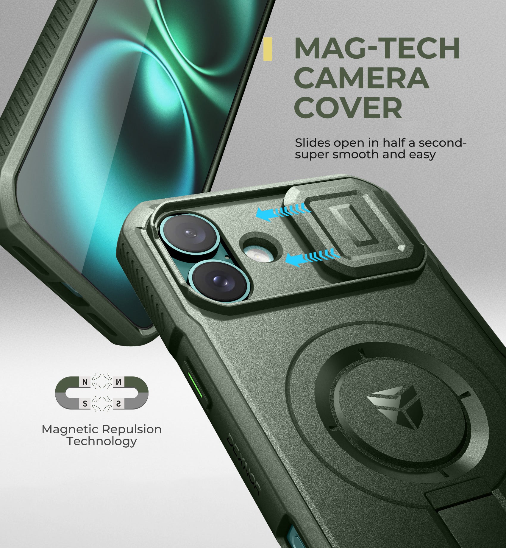 Dexnor Case for iPhone 16 Plus with Slide Camera Cover Adjustable Kickstand Magnetic Rugged Shockproof Bumper Heavy-Duty Mangetic Protective Cover