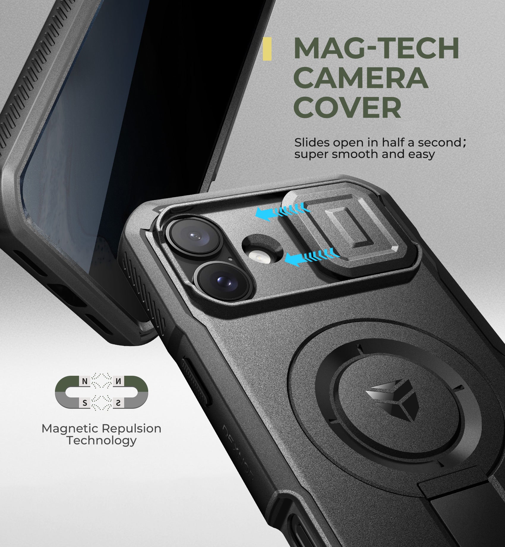 Dexnor Case for iPhone 16 Plus with Slide Camera Cover Adjustable Kickstand Privacy Screen Protector Compatible with MagSafe Rugged Bumper Magnetic Protective Cover 6.7 Inch
