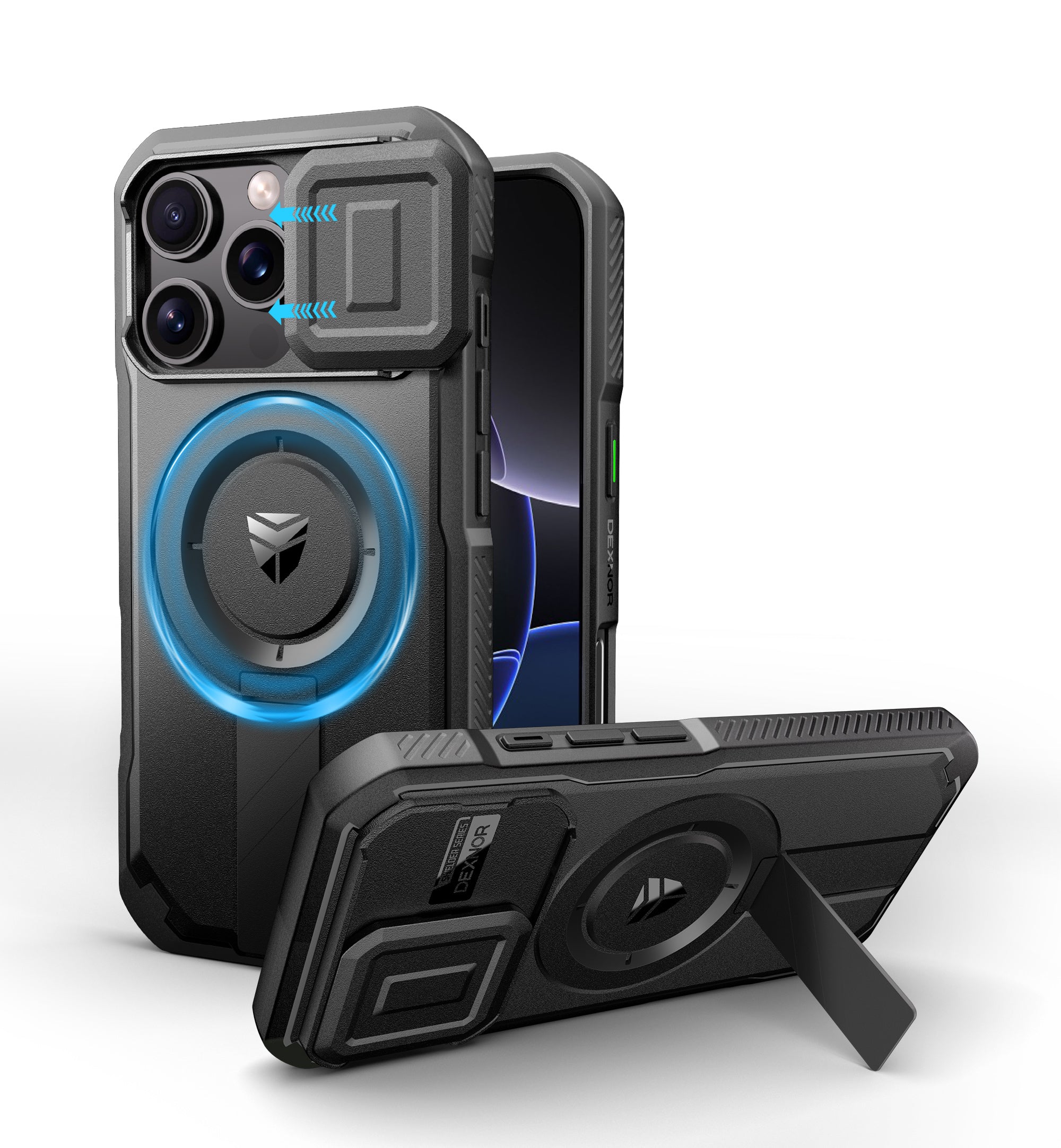 Dexnor Case for iPhone 16 Pro with Slide Camera Cover Adjustable Kickstand Magnetic Rugged Shockproof Bumper Heavy-Duty Mangetic Protective Cover