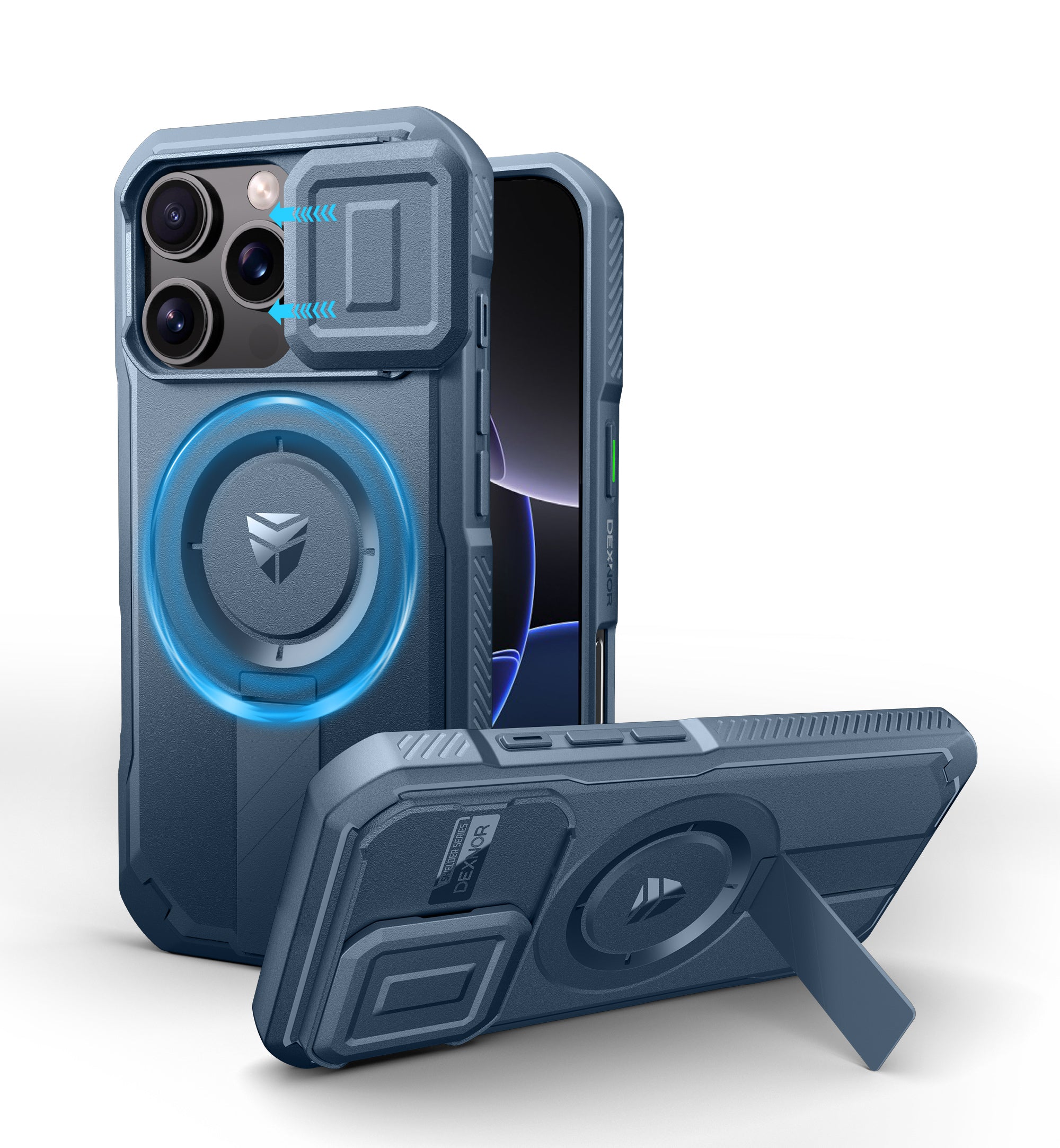 Dexnor Case for iPhone 16 Pro with Slide Camera Cover Adjustable Kickstand Magnetic Rugged Shockproof Bumper Heavy-Duty Mangetic Protective Cover