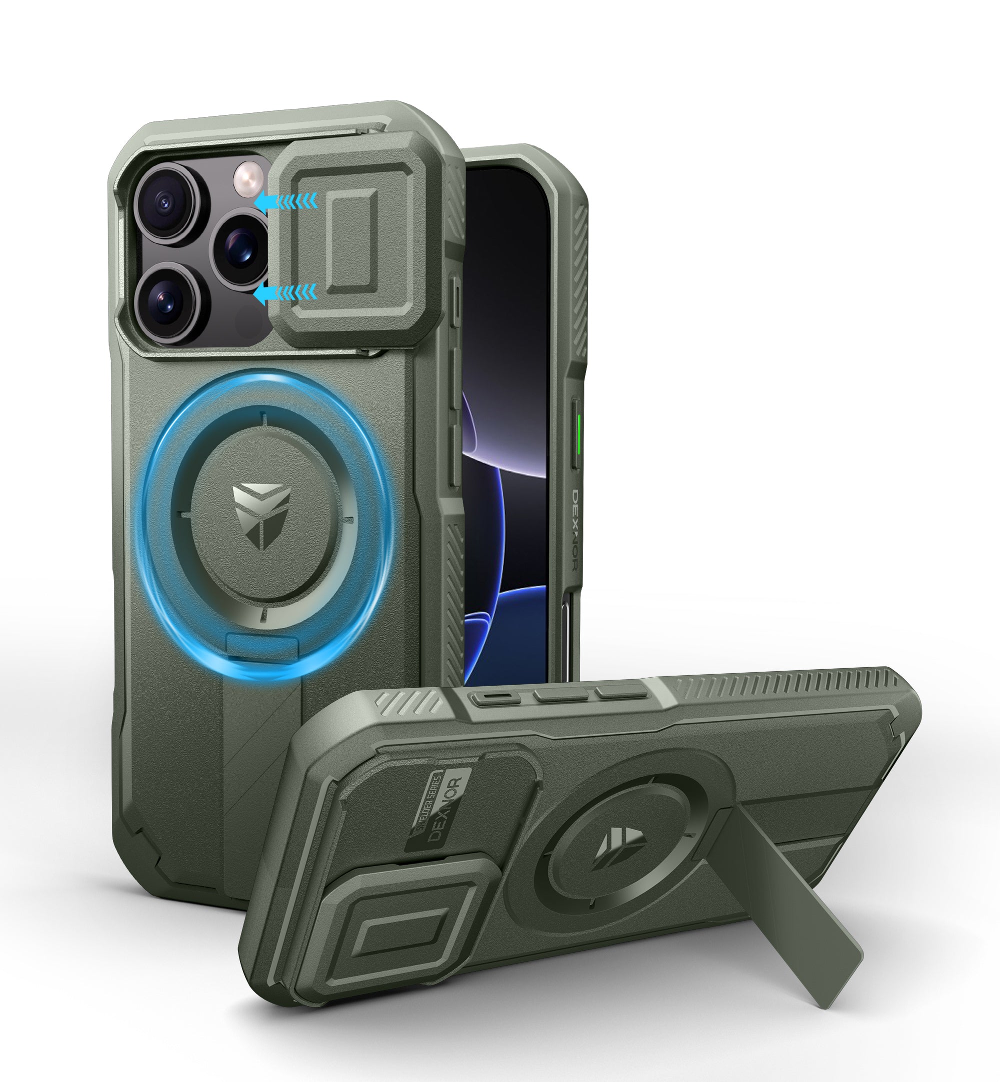 Dexnor Case for iPhone 16 Pro with Slide Camera Cover Adjustable Kickstand Magnetic Rugged Shockproof Bumper Heavy-Duty Mangetic Protective Cover
