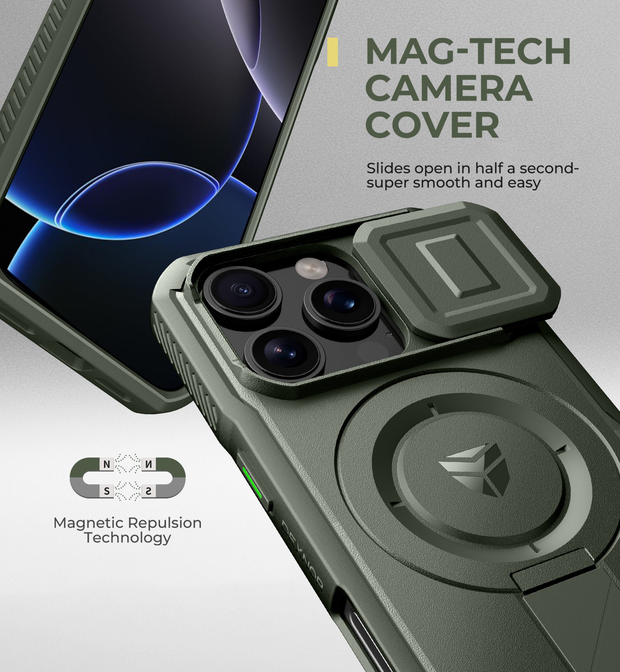 Dexnor Case for iPhone 16 Pro with Slide Camera Cover Adjustable Kickstand Magnetic Rugged Shockproof Bumper Heavy-Duty Mangetic Protective Cover