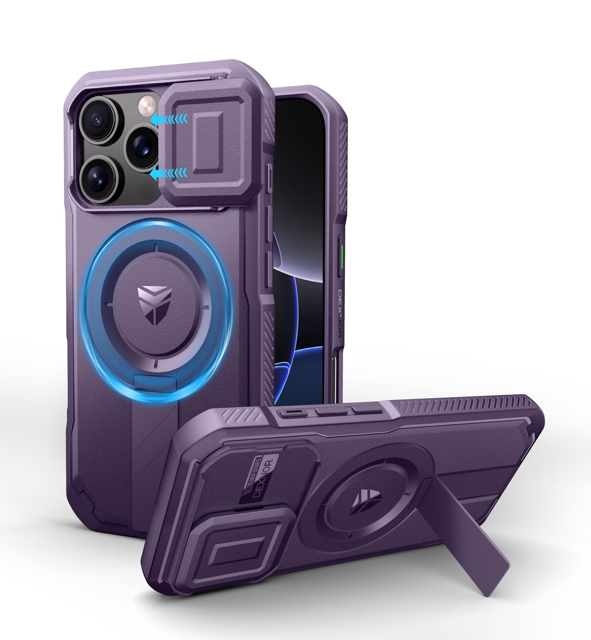 Dexnor Case for iPhone 16 Pro with Slide Camera Cover Adjustable Kickstand Magnetic Rugged Shockproof Bumper Heavy-Duty Mangetic Protective Cover