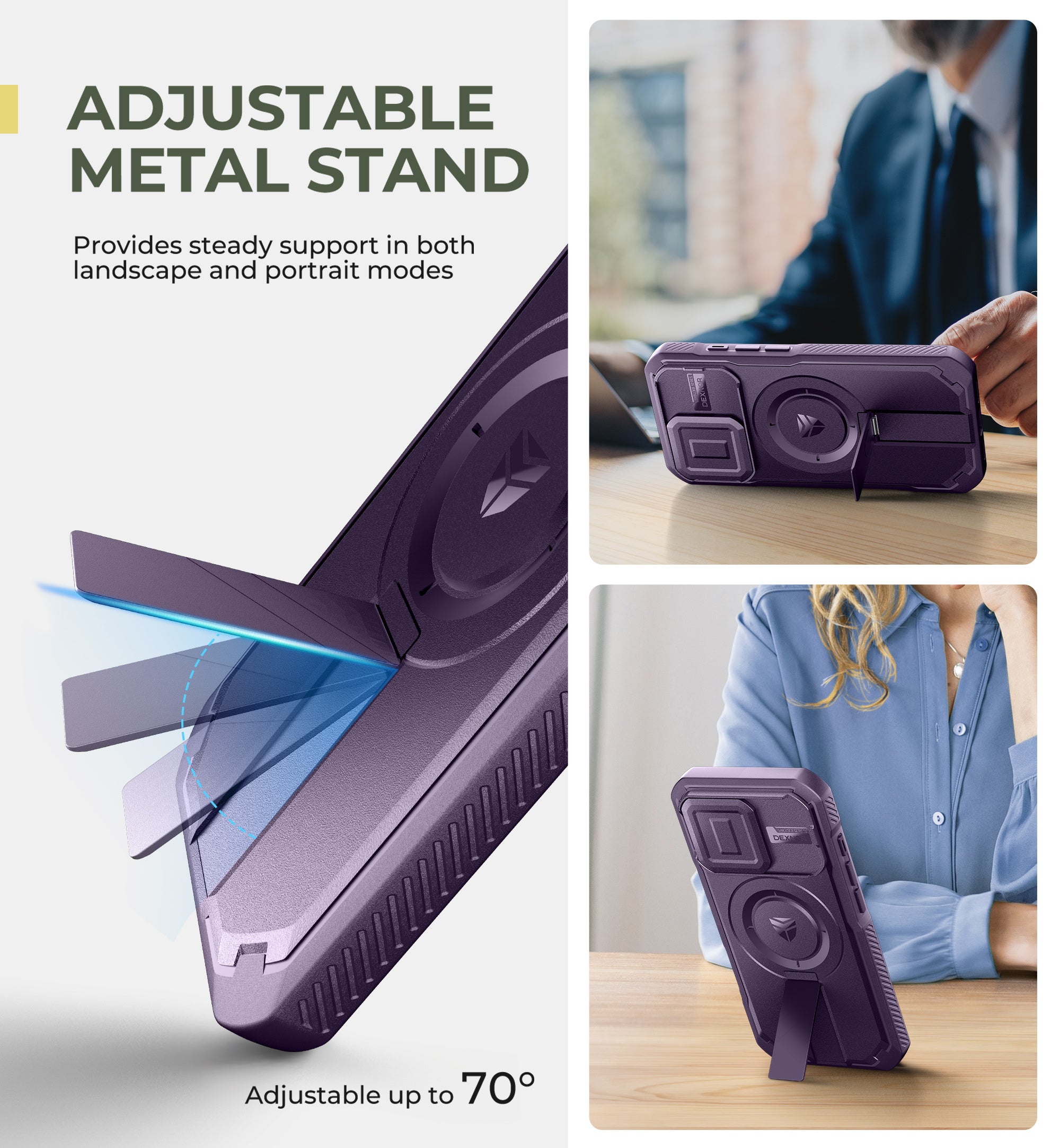 Dexnor Case for iPhone 16 Pro with Slide Camera Cover Adjustable Kickstand Magnetic Rugged Shockproof Bumper Heavy-Duty Mangetic Protective Cover