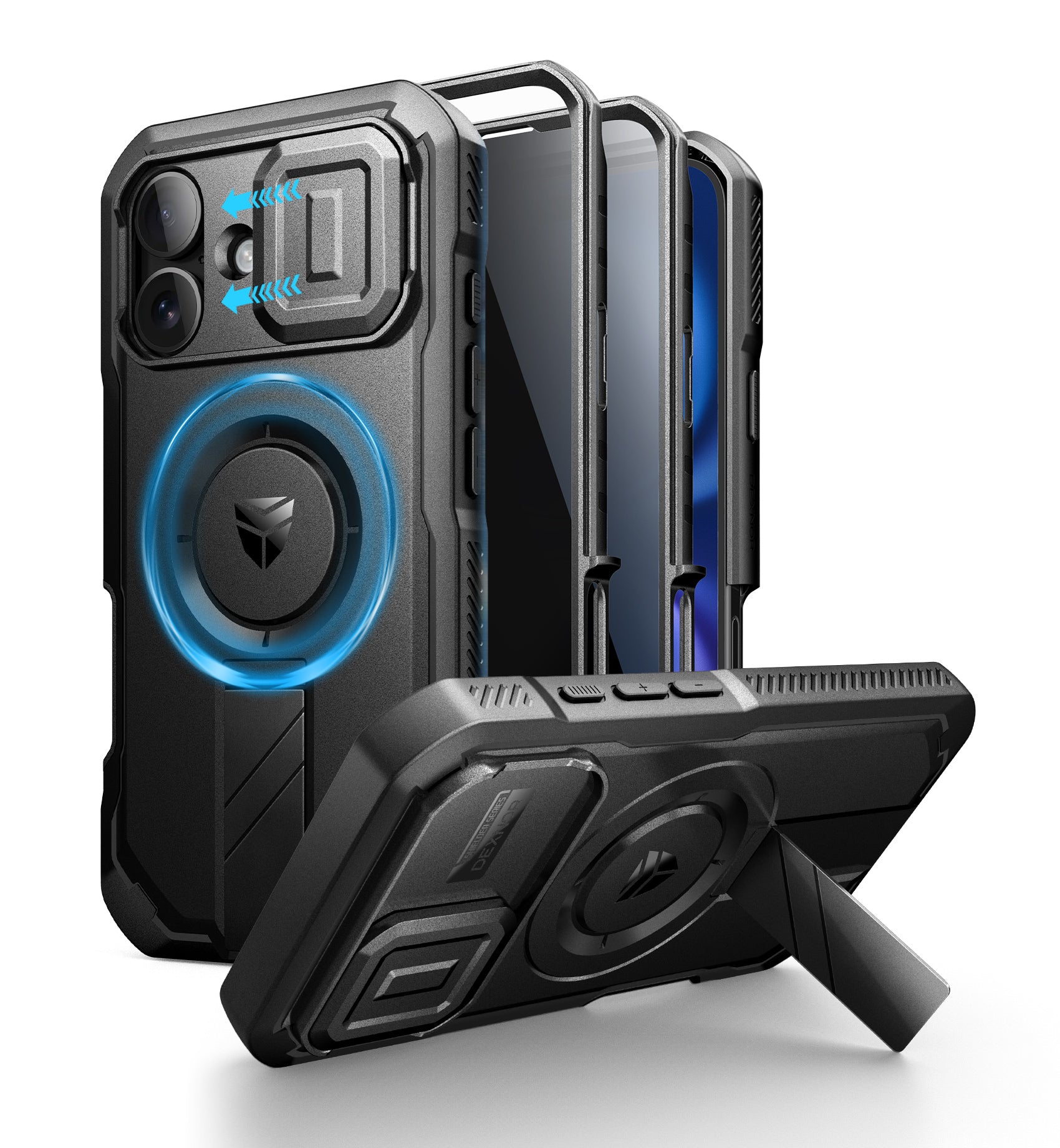 Dexnor for iPhone 16 Case with Slide Camera Cover Adjustable Kickstand Privacy Screen Protector Compatible with MagSafe Rugged Bumper Heavy-Duty Magnetic Protective Cover 6.1 Inch