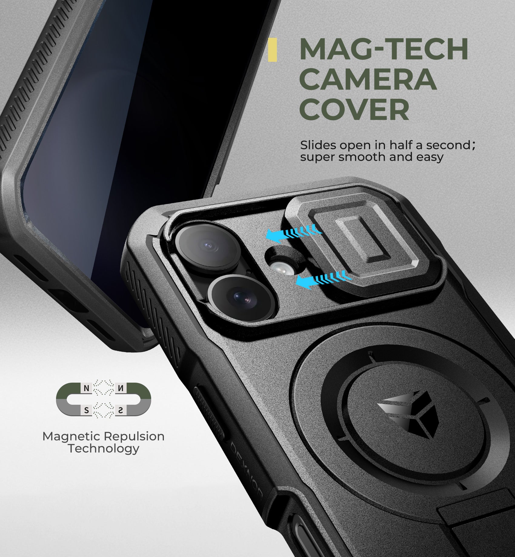 Dexnor Case for iPhone 16 with Slide Camera Cover Adjustable Kickstand Privacy Screen Protector Compatible with MagSafe Rugged Bumper Heavy-Duty Magnetic Protective Cover 6.1 Inch