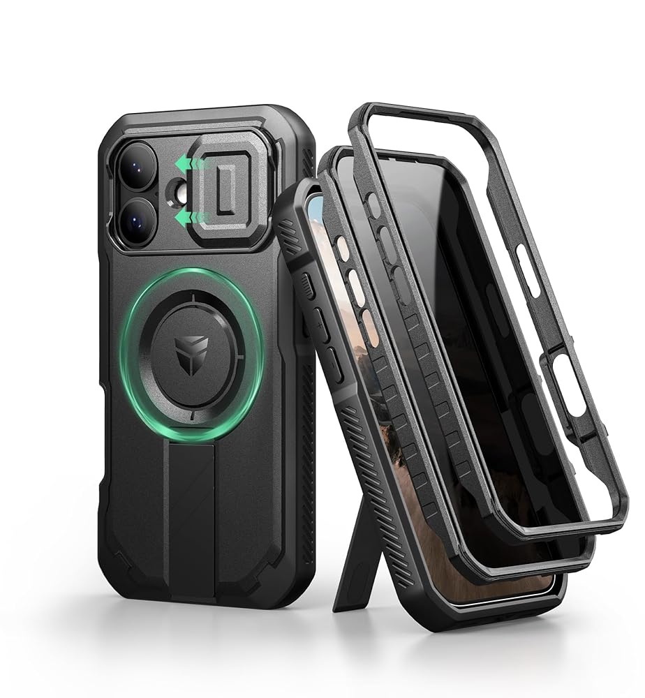 Dexnor Case for iPhone 17 with Slide Camera Cover Adjustable Kickstand Privacy Screen Protector Compatible with MagSafe Rugged Bumper Cases Heavy-Duty Magnetic Protective Cover 6.3 Inch