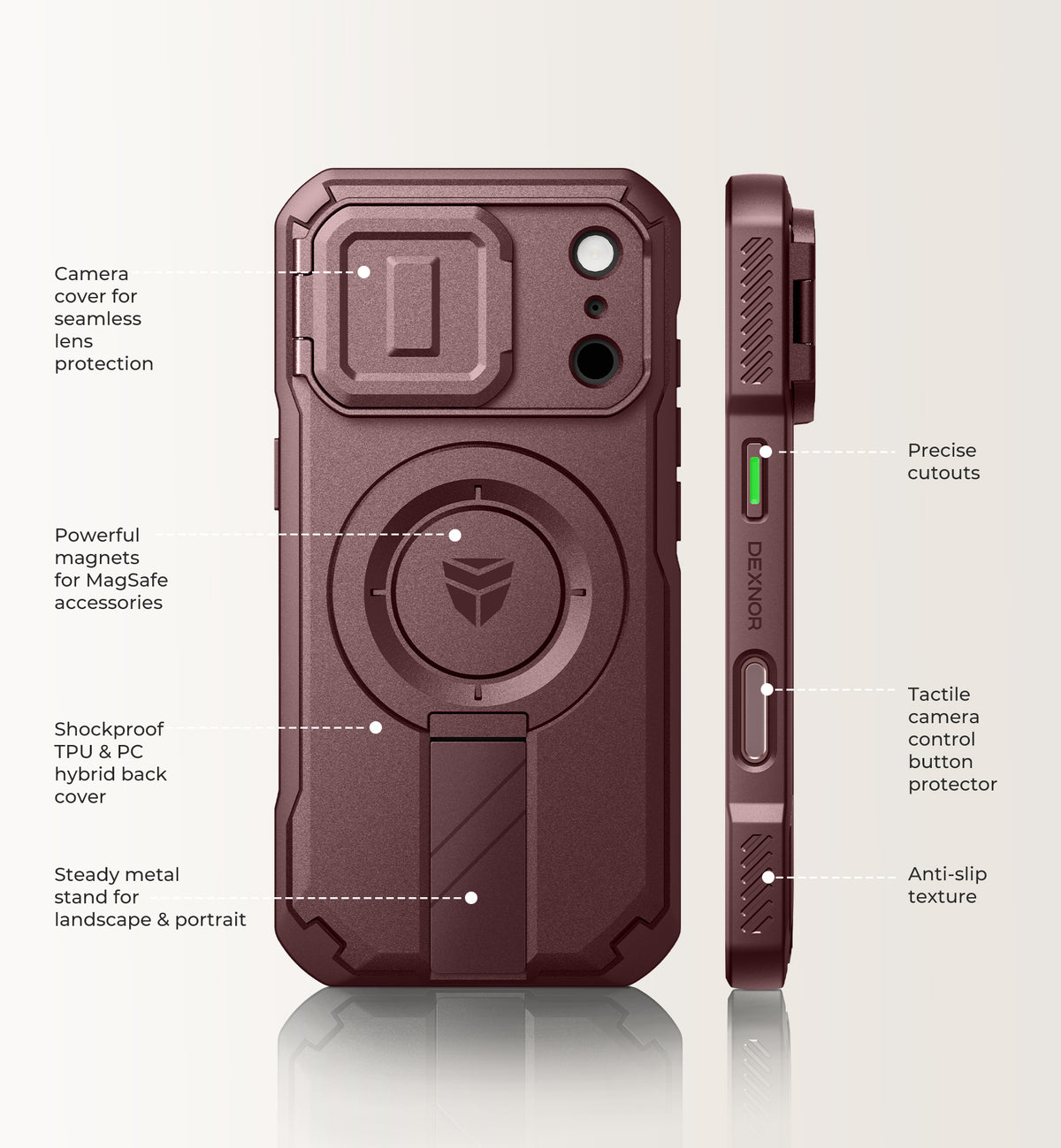 Dexnor Case for iPhone 17 Pro Flip Camera Cover Kickstand Camera Control Cover Compatible with MagSafe Heavy-Duty Rugged Shockproof Cover 6.3 inch