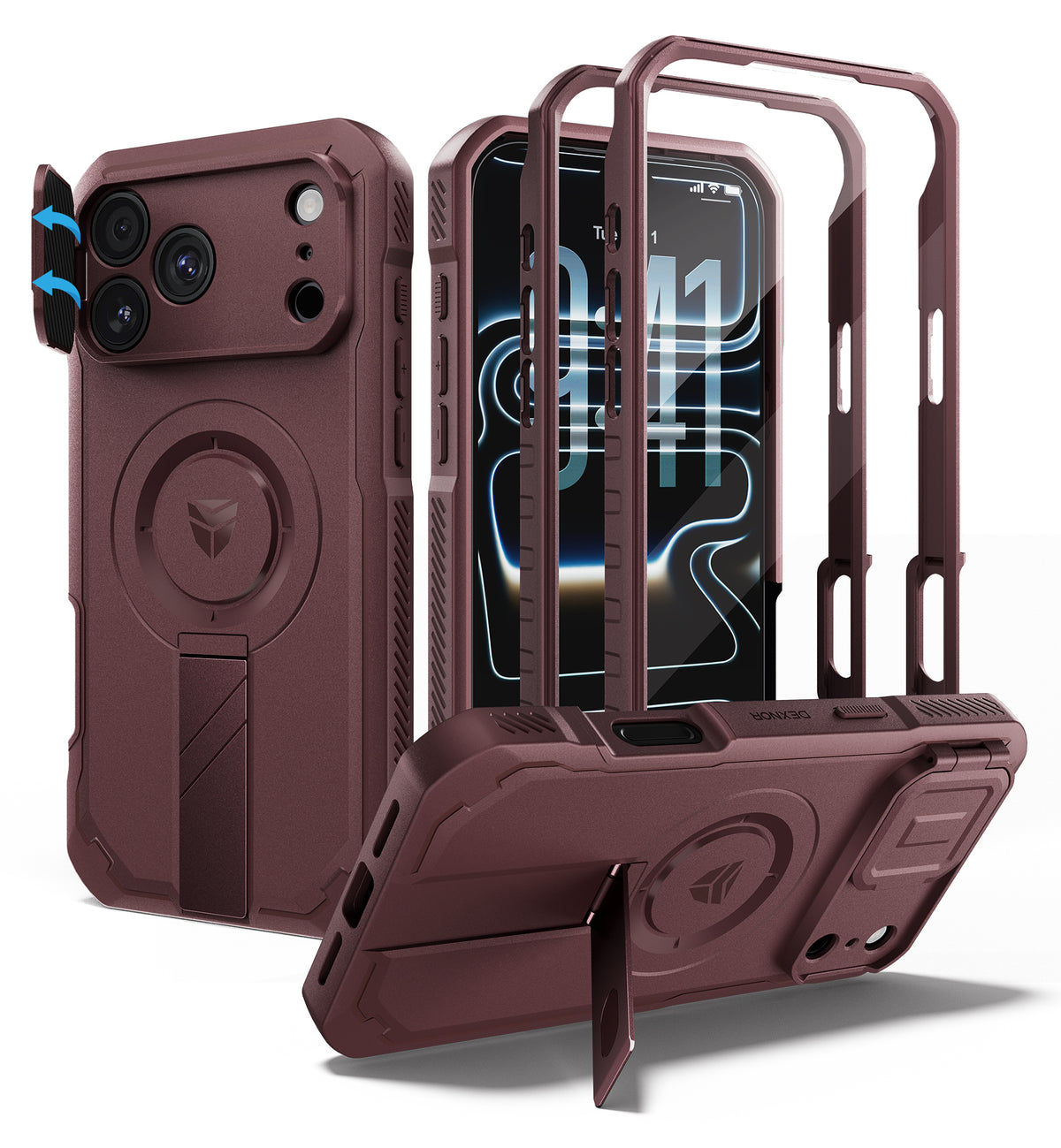 Dexnor Heavy Duty Rugged Case for iPhone 17 Pro Max, 2 Front Frame, Flip Camera Cover, MagSafe Compatible, Screen Protector and Kickstand