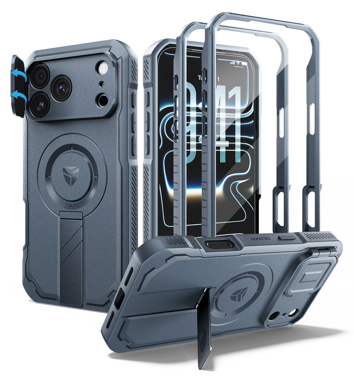 Dexnor Heavy Duty Rugged Case for iPhone 17 Pro Max, 2 Front Frame, Flip Camera Cover, MagSafe Compatible, Screen Protector and Kickstand