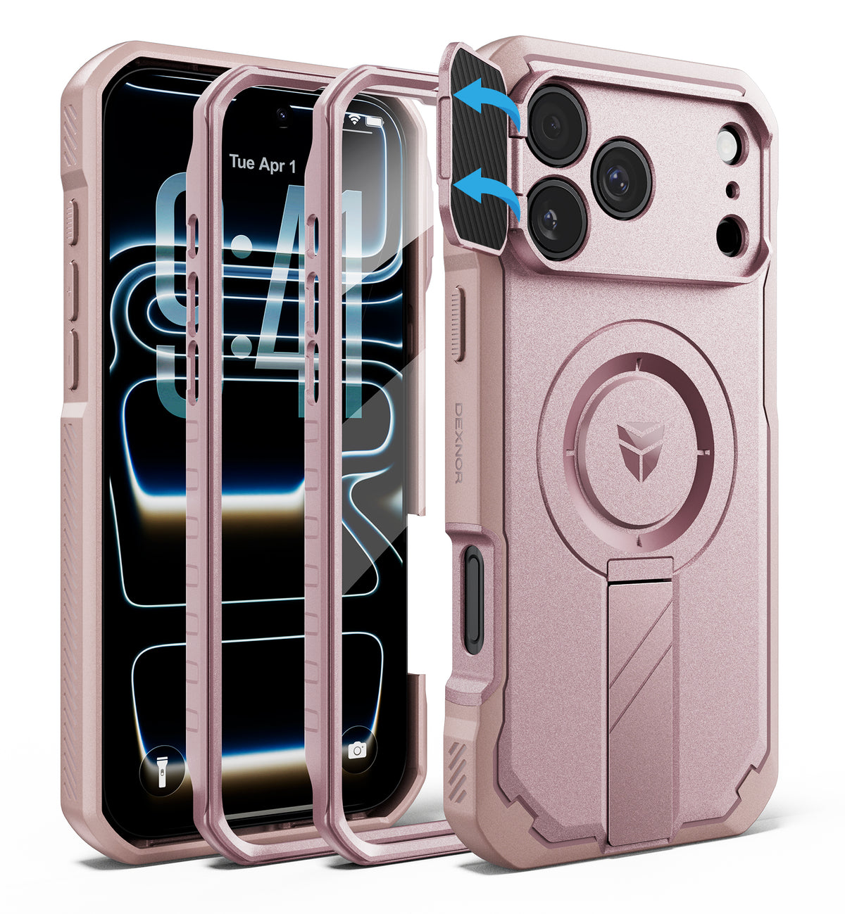 Dexnor Heavy Duty Rugged Case for iPhone 17 Pro Max, 2 Front Frame, Flip Camera Cover, MagSafe Compatible, Screen Protector and Kickstand