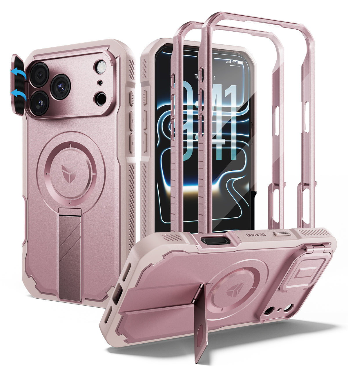 Dexnor Heavy Duty Rugged Case for iPhone 17 Pro Max, 2 Front Frame, Flip Camera Cover, MagSafe Compatible, Screen Protector and Kickstand