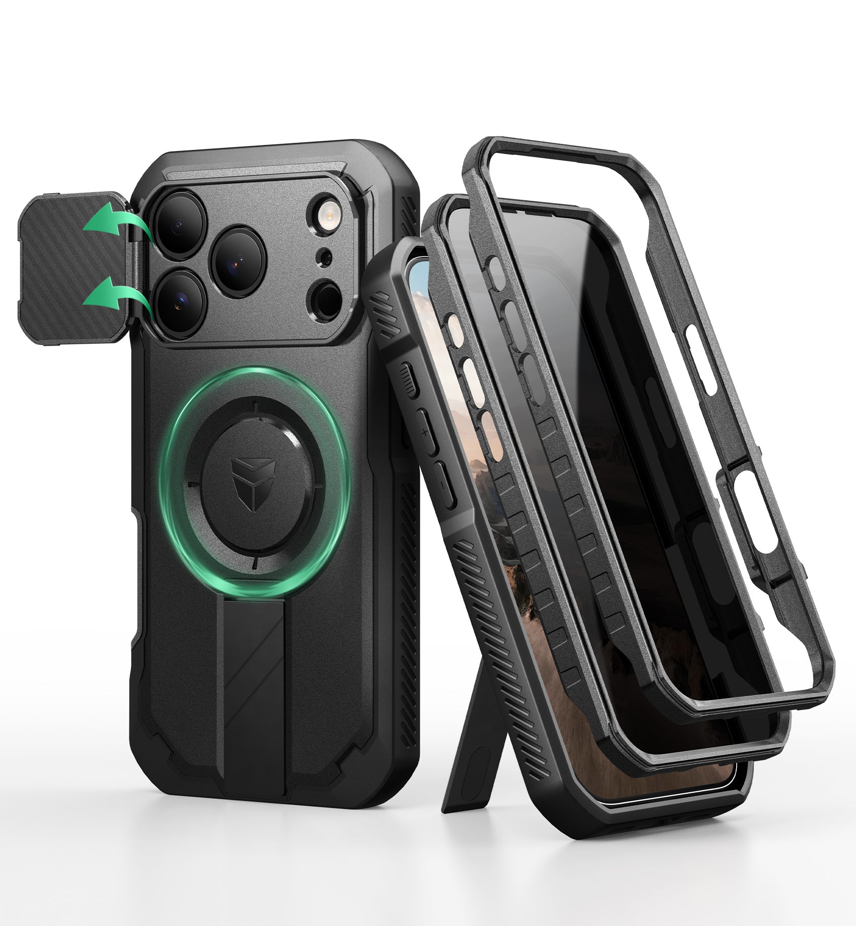 Dexnor Case for iPhone 17 Pro with Privacy Screen Protector 2 Front Frame Built-in Flip Camera Cover Kickstand Compatible with MagSafe Heavy-Duty Rugged Shockproof 6.3 inch