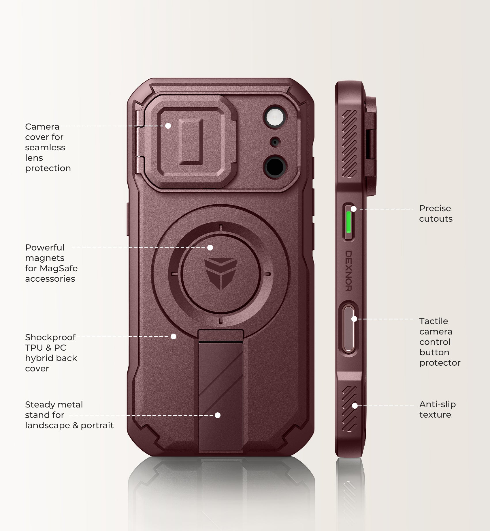 Dexnor Case for iPhone 18 Pro Flip Camera Cover Kickstand Camera Control Cover Compatible with MagSafe Heavy-Duty Rugged Shockproof Cover 6.3 inch