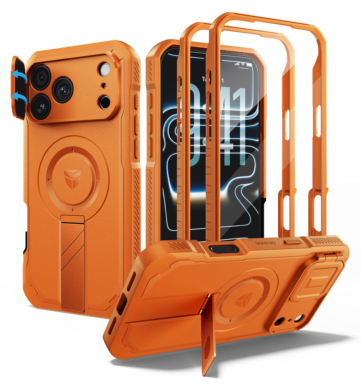 Dexnor Heavy Duty Rugged Case for iPhone 18 Pro Max, 2 Front Frame, Flip Camera Cover, MagSafe Compatible, Screen Protector and Kickstand