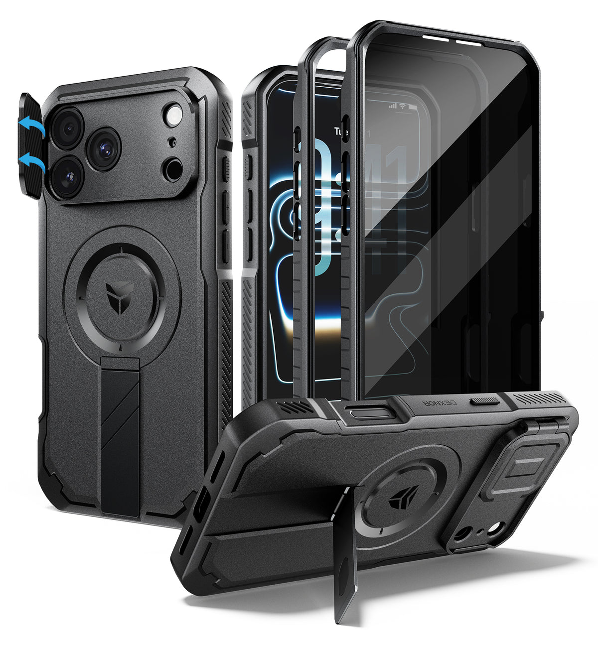 Dexnor Heavy Duty Rugged Case for iPhone 18 Pro Max, 2 Front Frame, Flip Camera Cover, MagSafe Compatible, Screen Protector and Kickstand