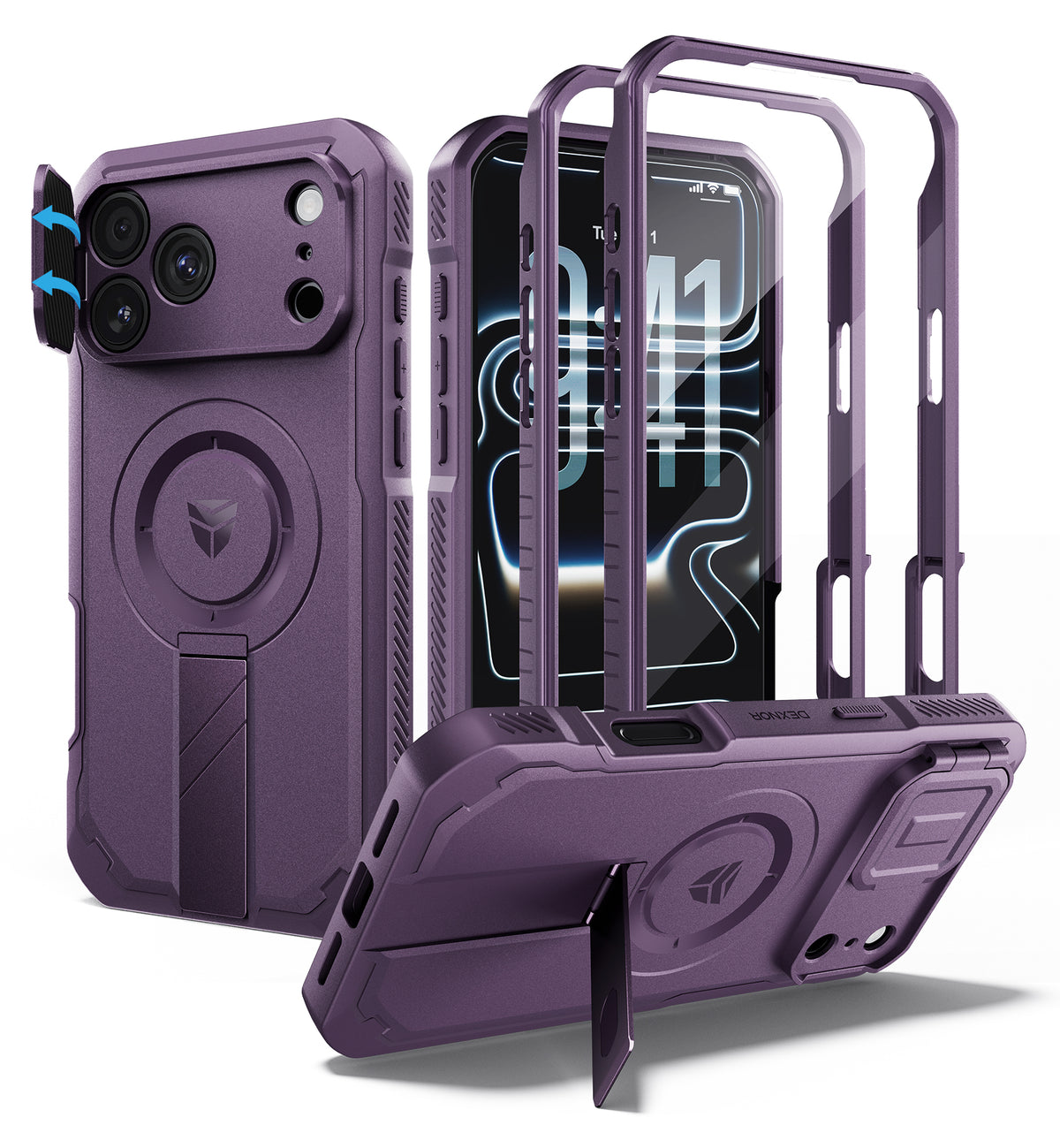 Dexnor Heavy Duty Rugged Case for iPhone 18 Pro Max, 2 Front Frame, Flip Camera Cover, MagSafe Compatible, Screen Protector and Kickstand
