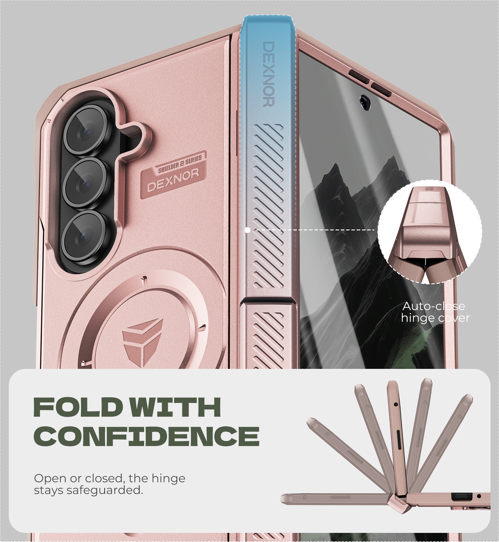 Dexnor Full-Body Case For Samsung Galaxy Z Fold 7 with Dual Kickstands Front Screen Protector Hinge Protection MagSafe Rugged Protective Cover Bumper 6.5 Inch