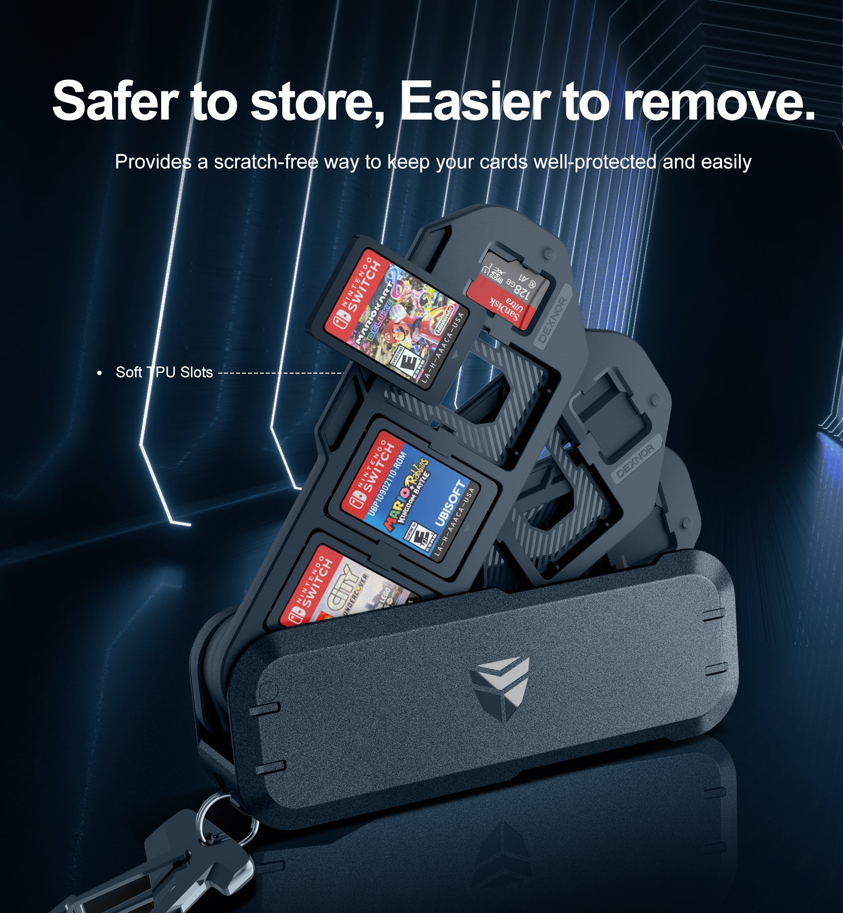 Dexnor Game Card Case for Nintendo Switch OLED Lite Games Portable Shockproof Hard Shell Storage Protective with 4 Foldable Layers Carabiner 12 Game Card Slots 4 Micro SD Card Slots