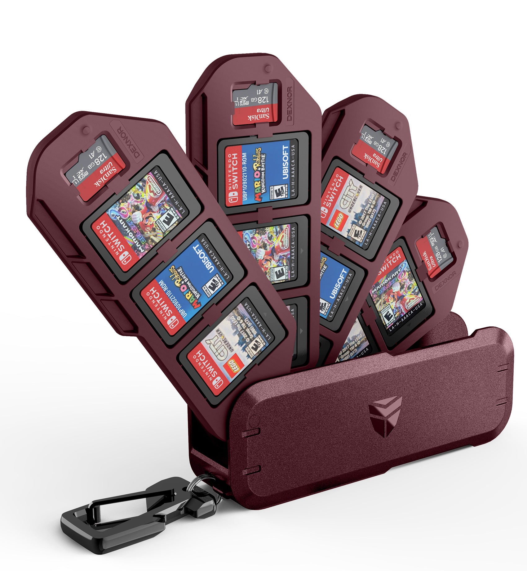 Dexnor Game Card Case for Nintendo Switch OLED Lite Games Portable Shockproof Hard Shell Storage Protective with 4 Foldable Layers Carabiner 12 Game Card Slots 4 Micro SD Card Slots