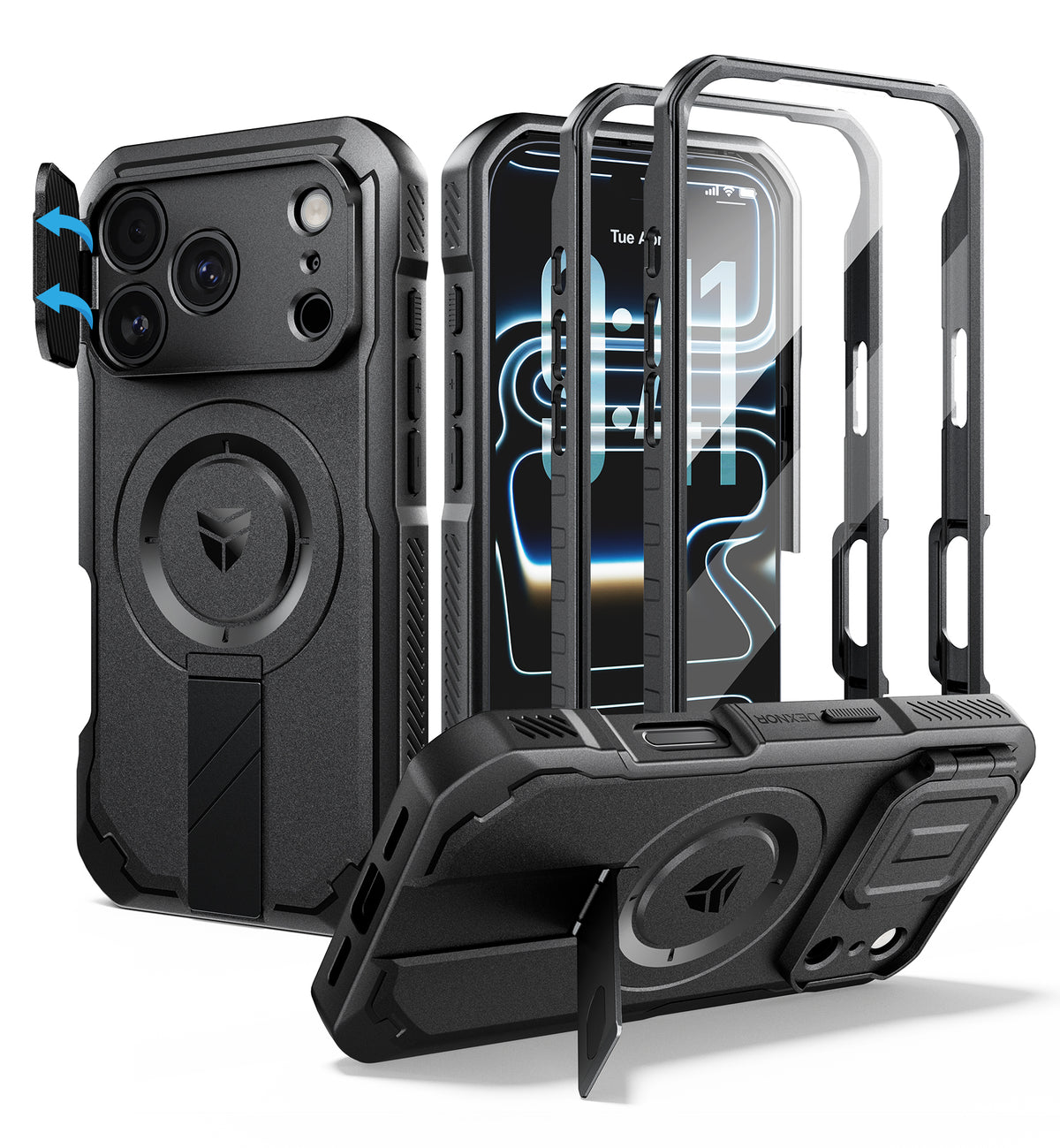 Dexnor Heavy Duty Rugged Case for iPhone 17 Pro, 2 Front Frame, Flip Camera Cover, MagSafe Compatible, Screen Protector and Kickstand